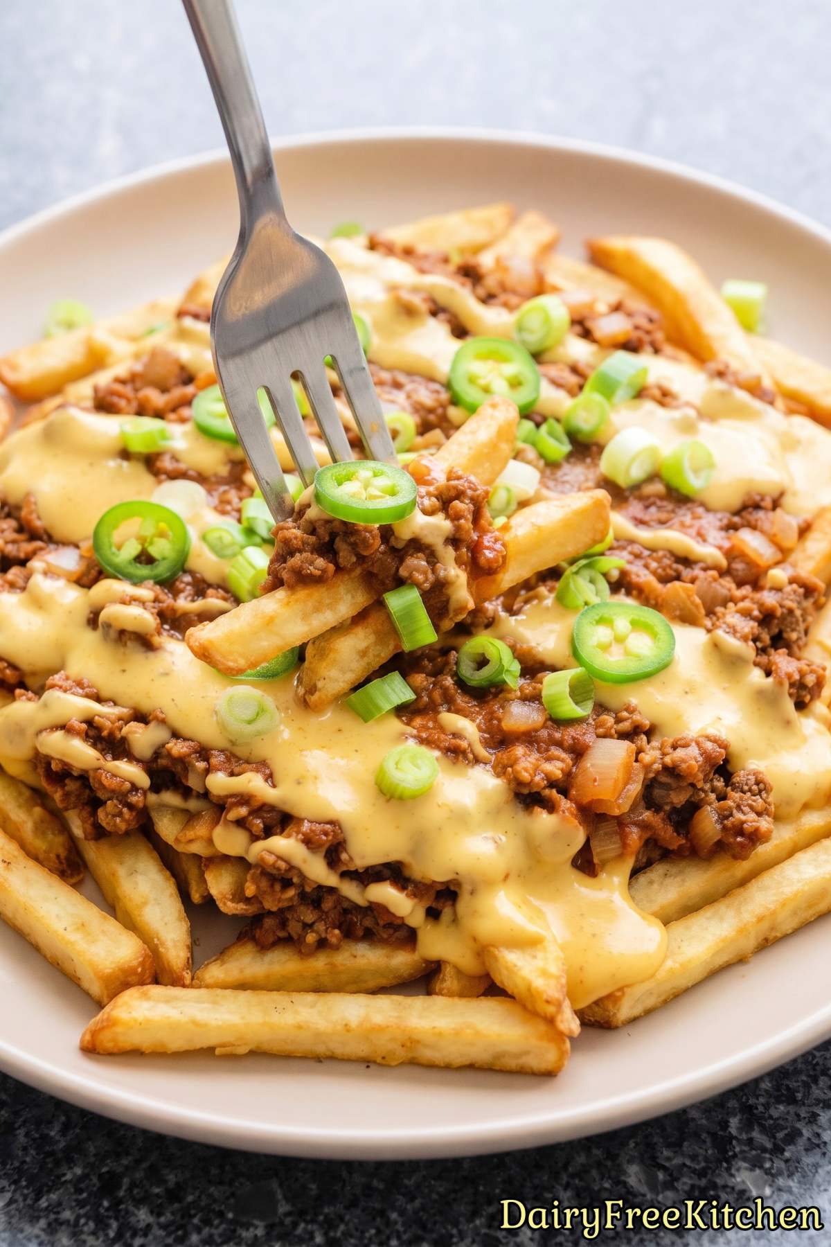 Fresh dairy free chili cheese french fries