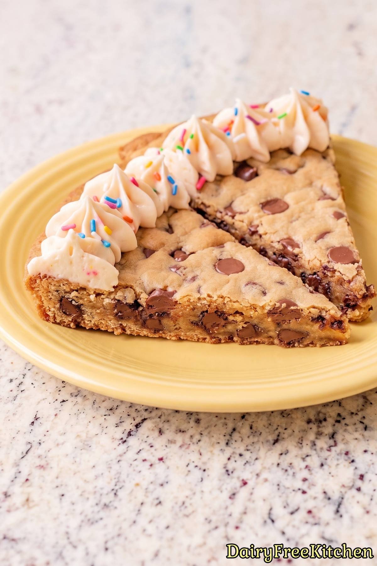 Sweet dairy free chocolate chip cookie cake
