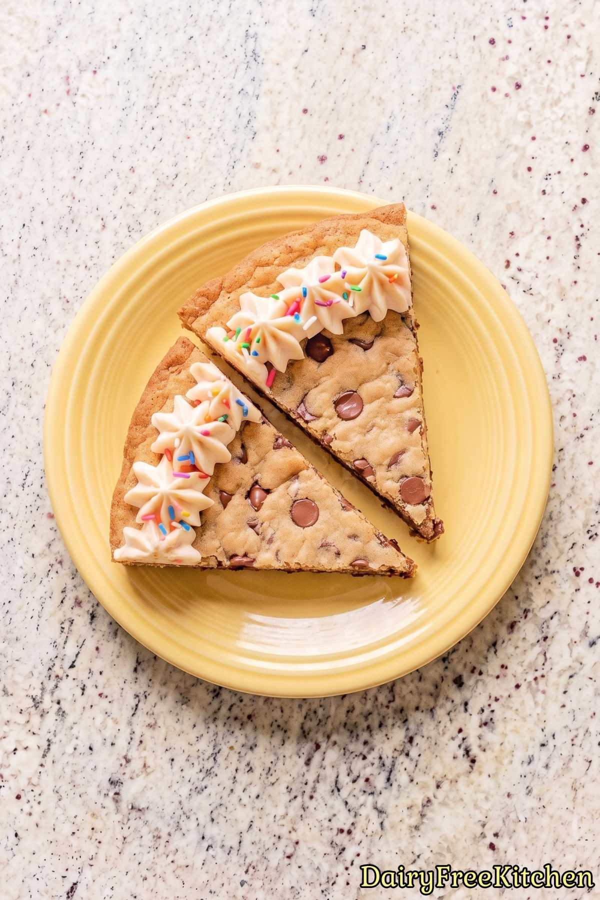 Homemade dairy free chocolate chip cookie cake