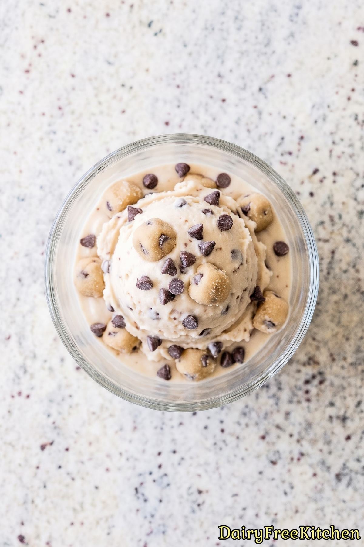 Scoop of dairy free cookie dough ice cream