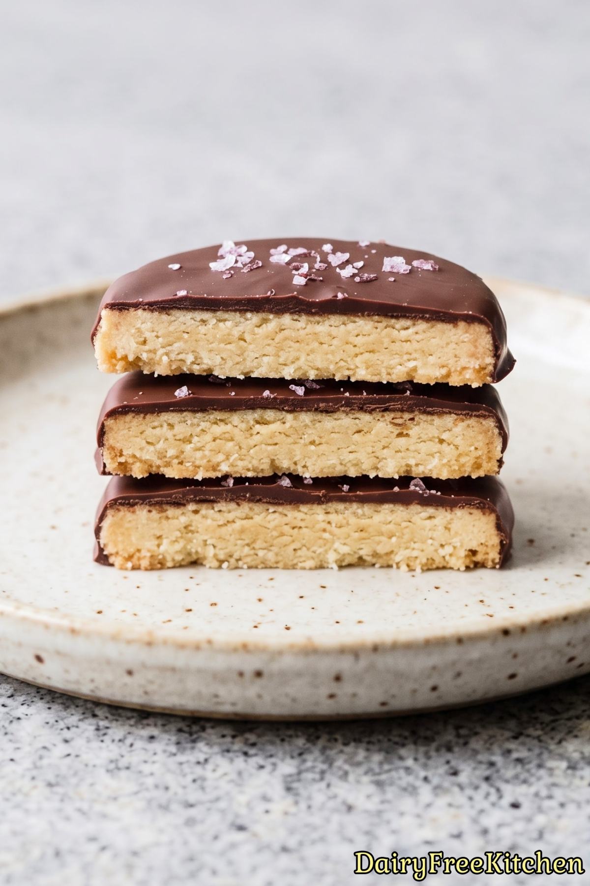 Crisp dairy free shortbread dipped in chocolate
