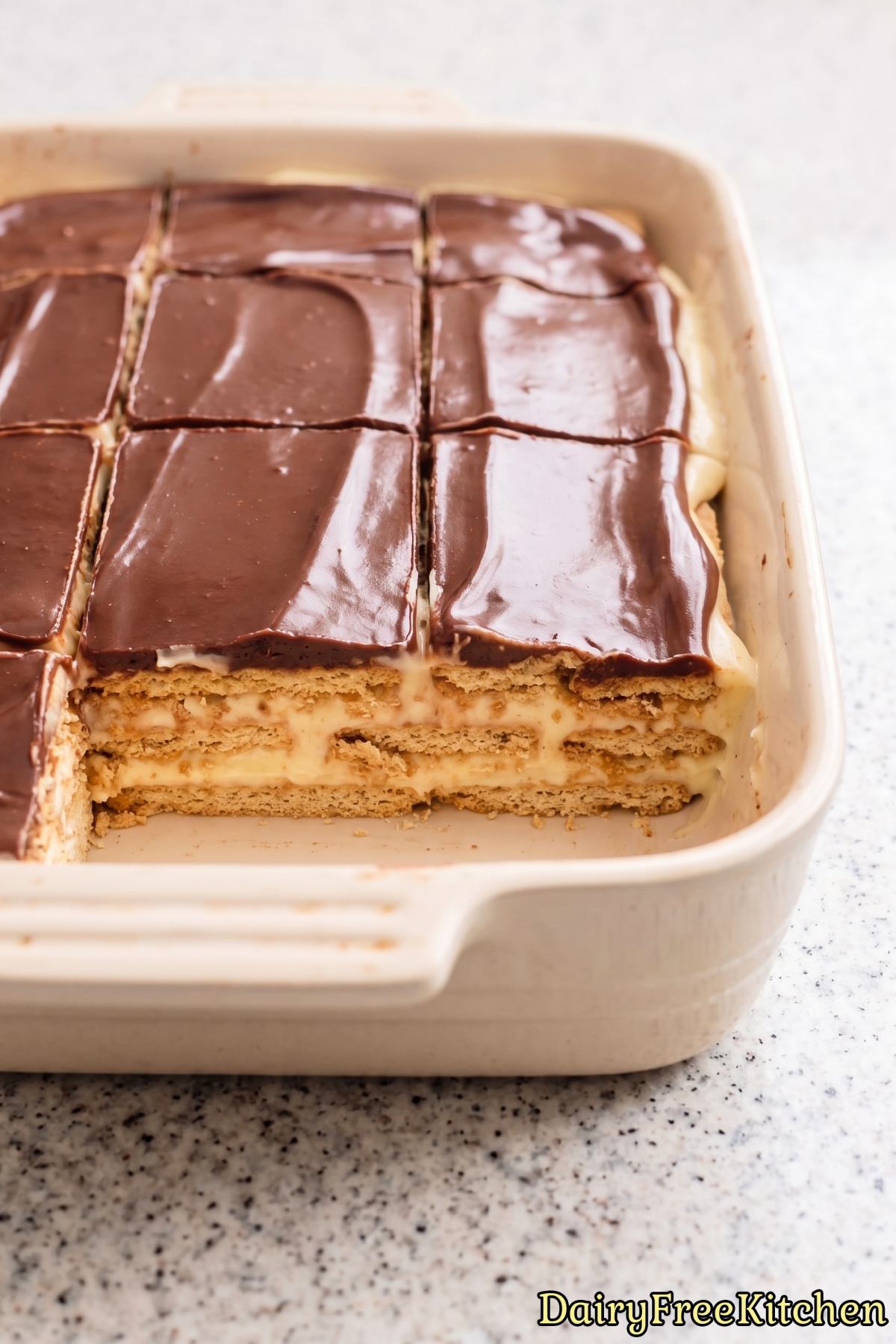 Simple dairy free chocolate eclair cake
