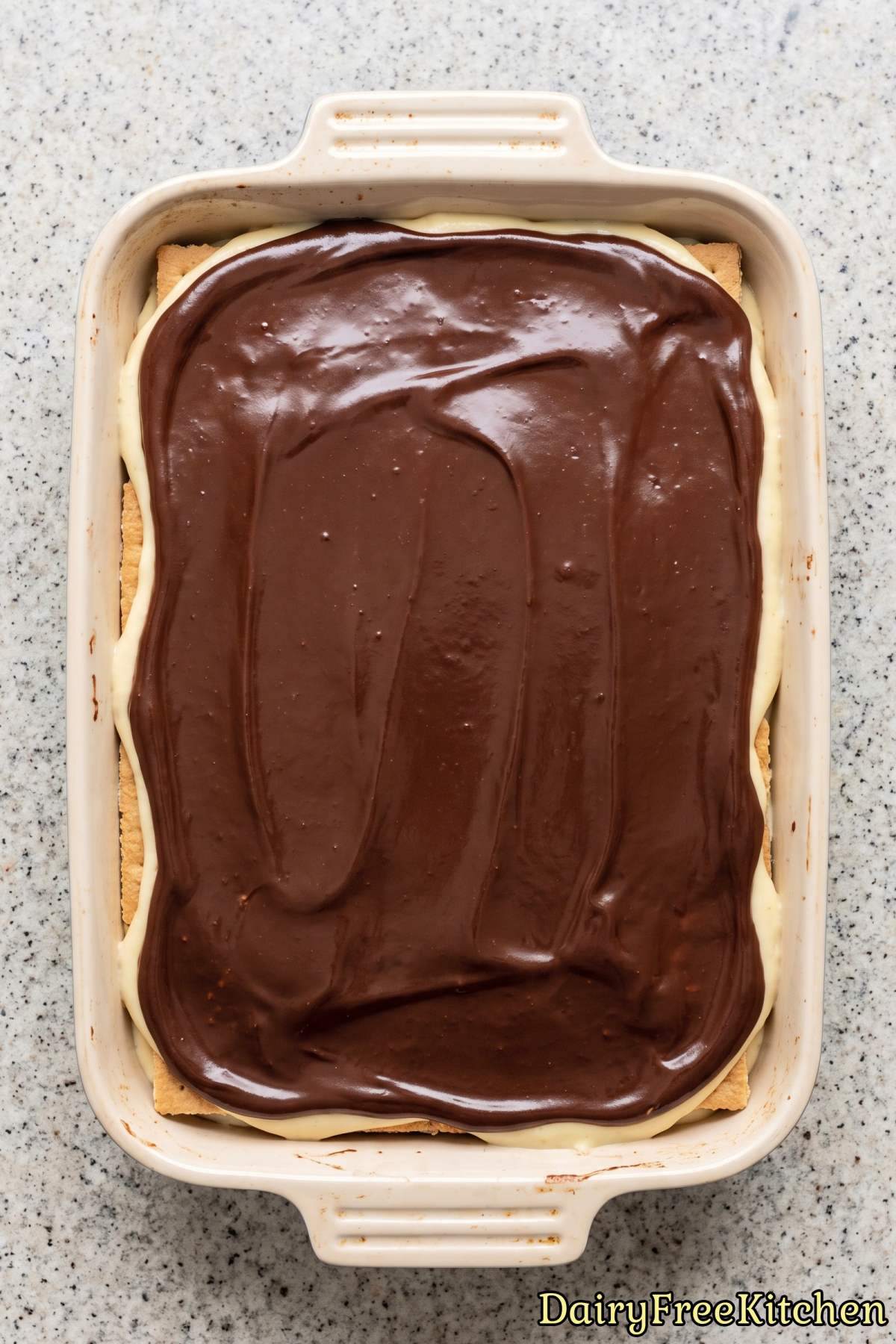 Homemade dairy free chocolate eclair cake