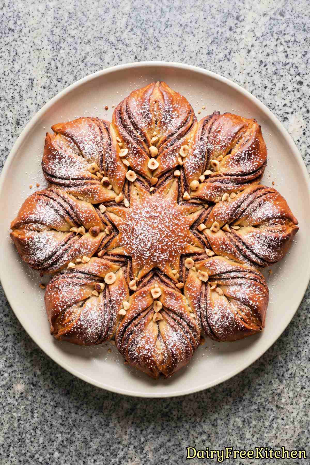 Warm chocolate hazelnut star bread