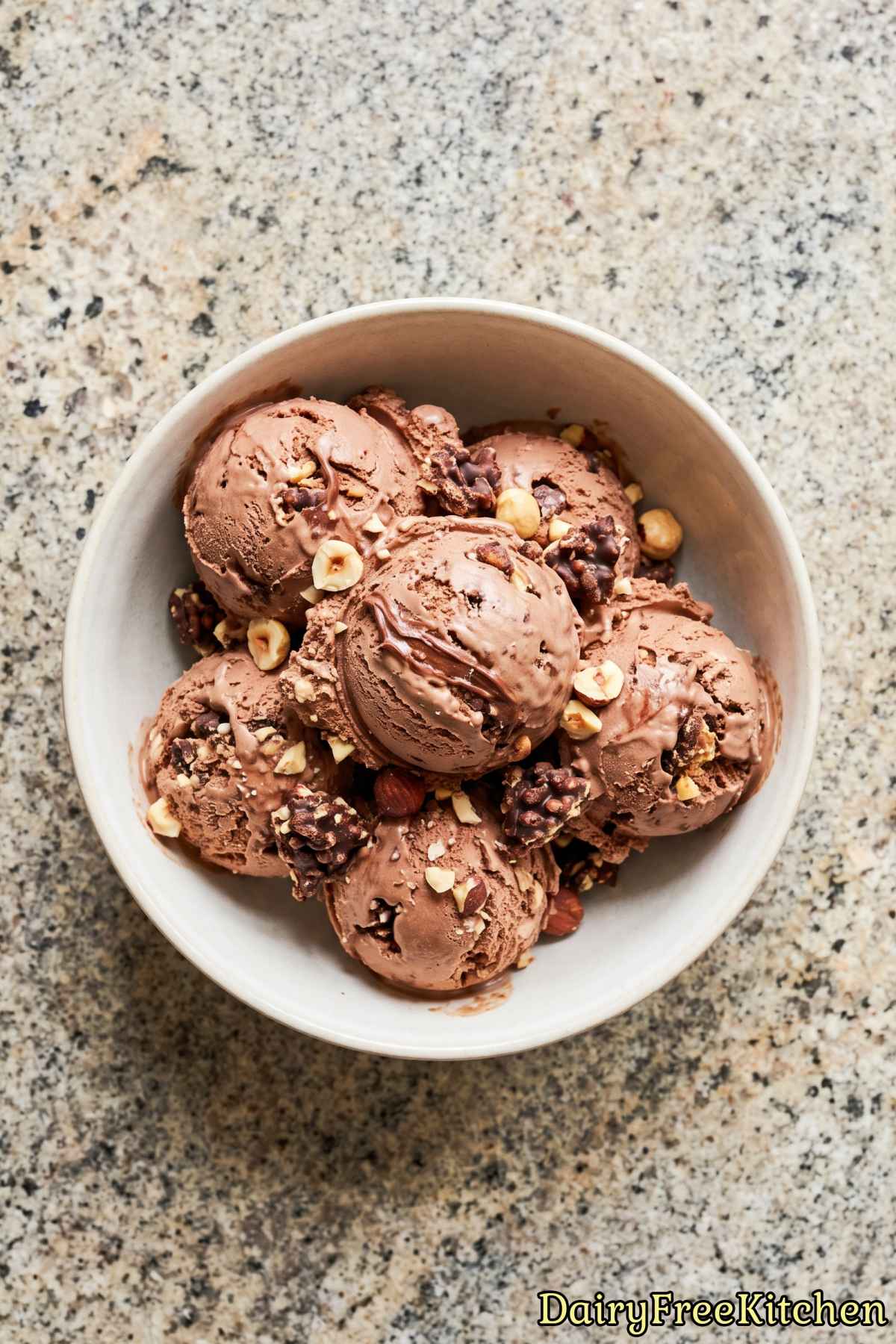 Sweet dairy free chocolate hazelnut ice cream