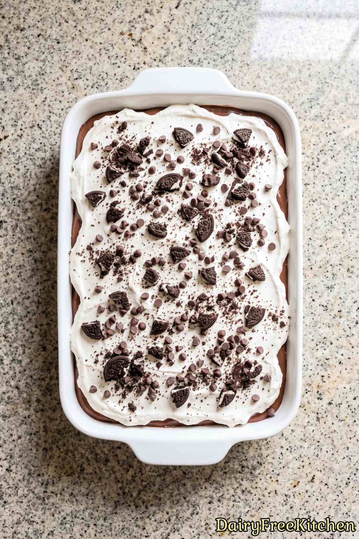 Chilled vegan chocolate lasagna slice