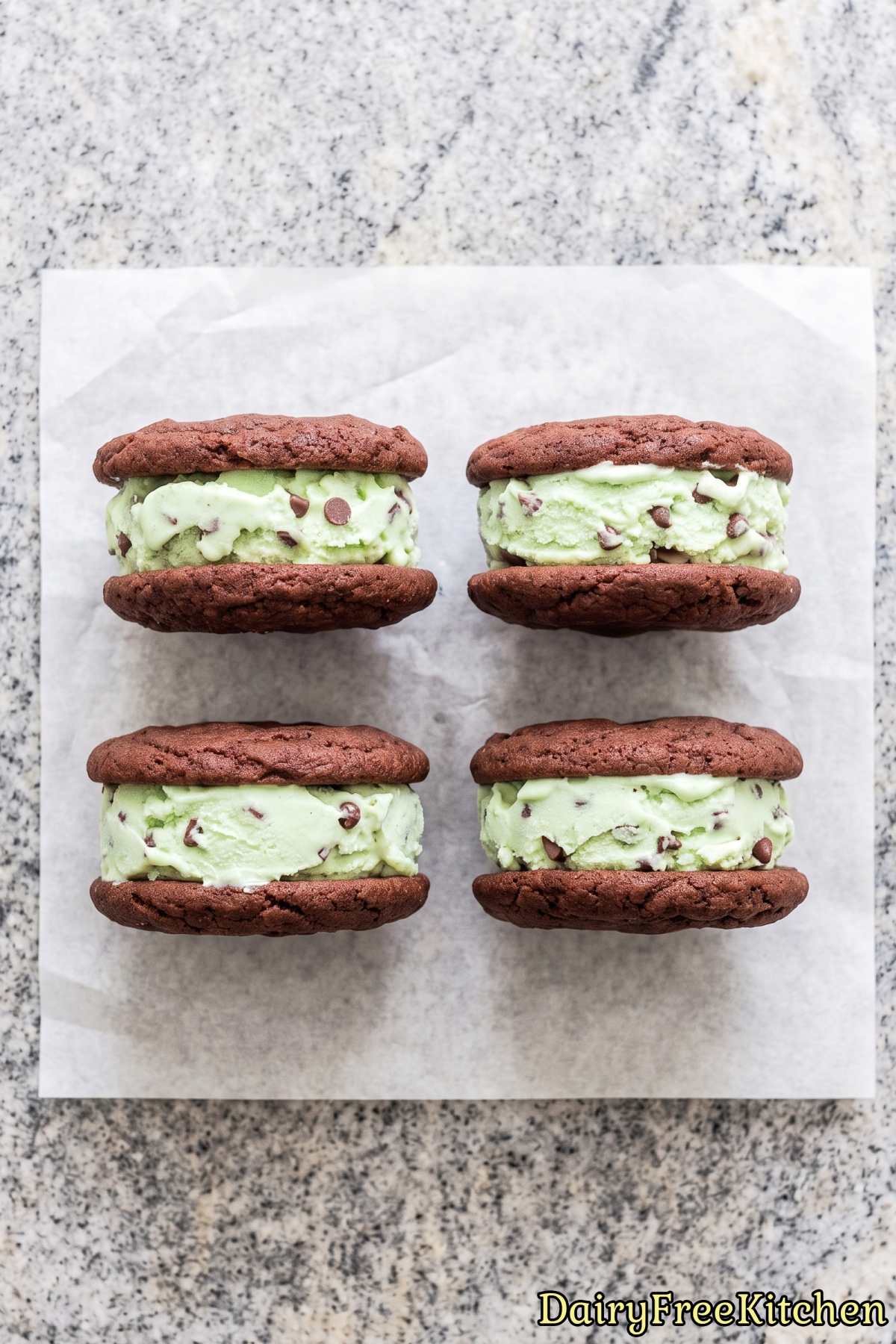 Creamy dairy free mint ice cream sandwiches