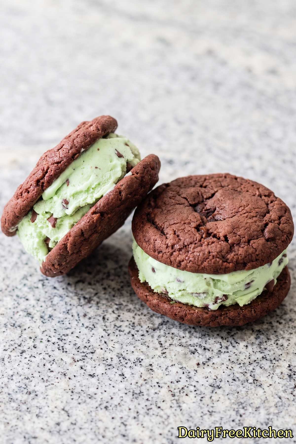Frozen chocolate mint ice cream sandwiches