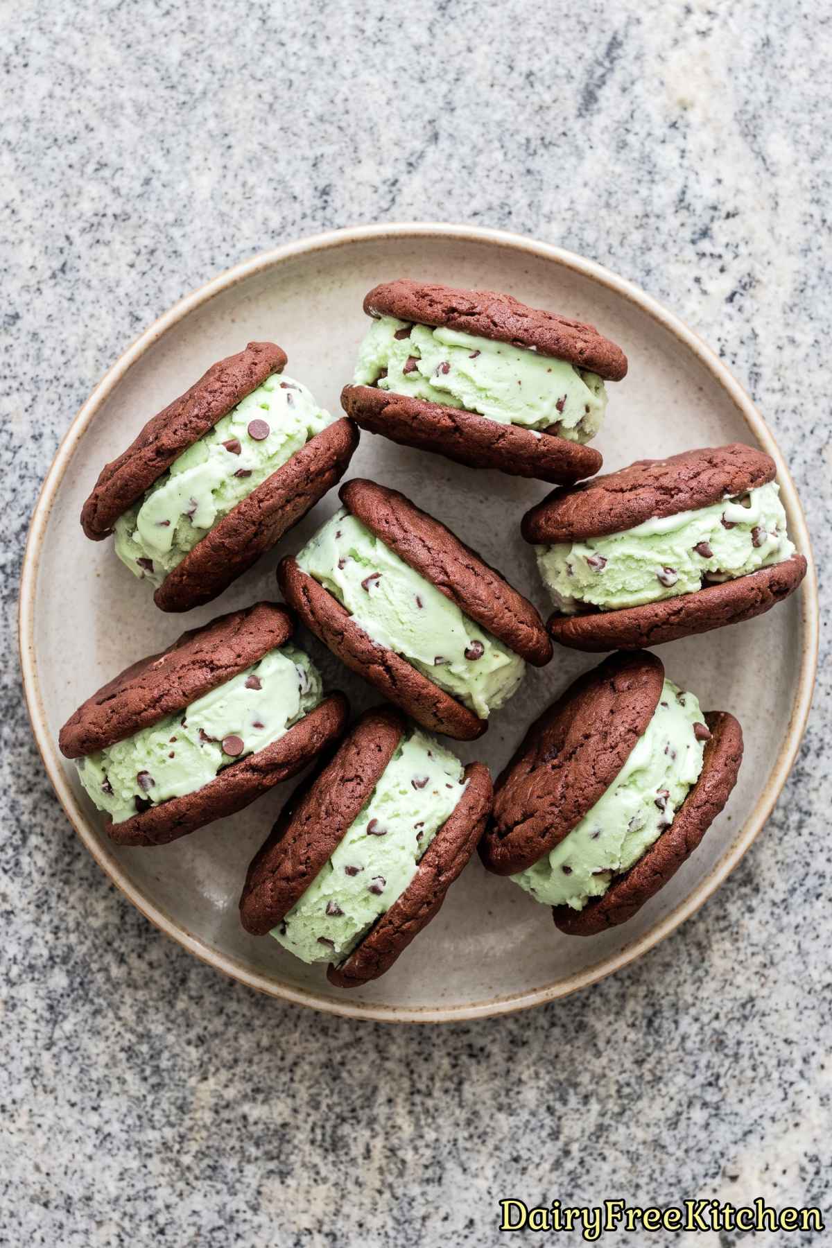 Sweet dairy free mint ice cream sandwiches