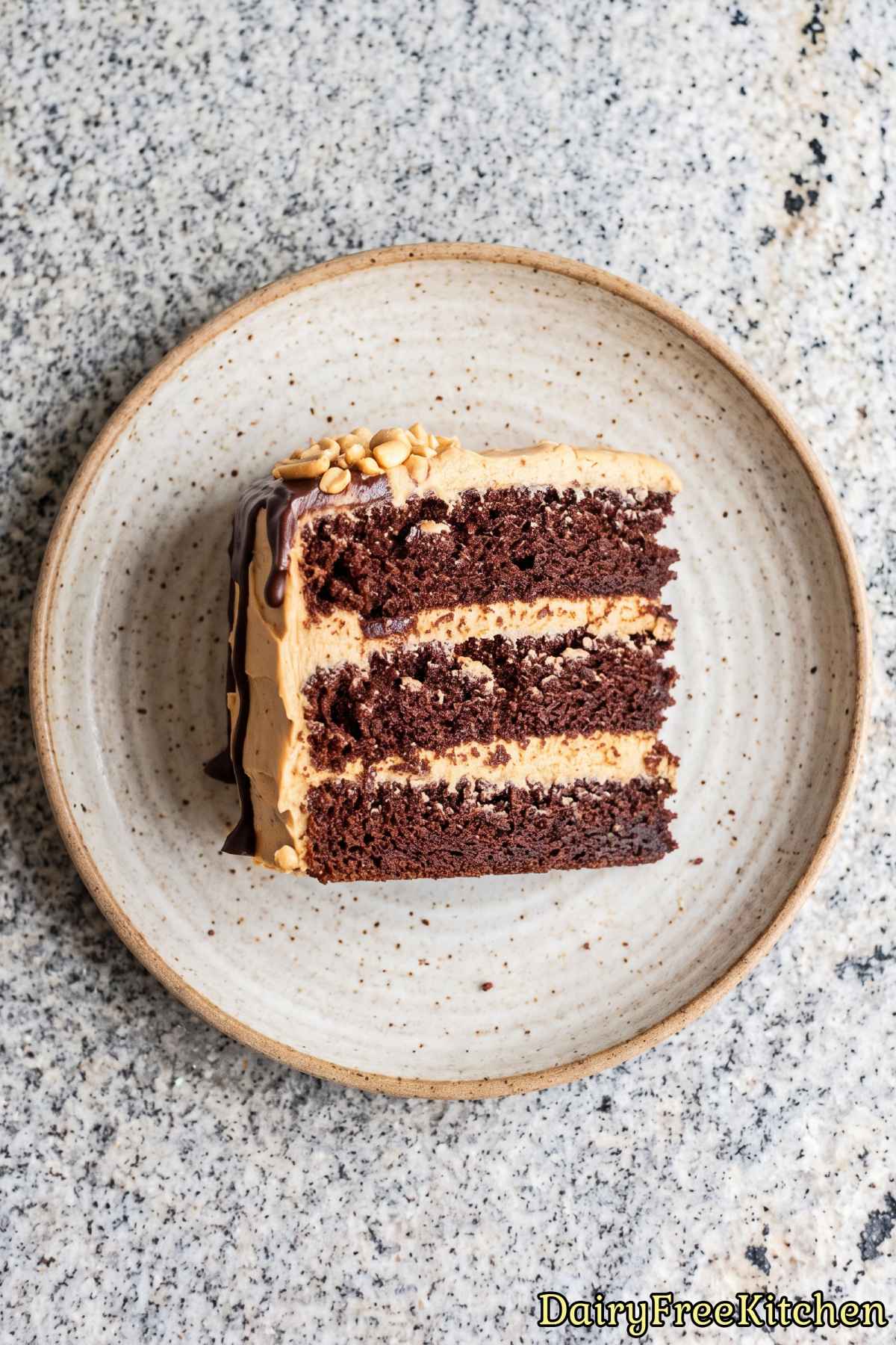 Layered dairy free chocolate peanut butter cake