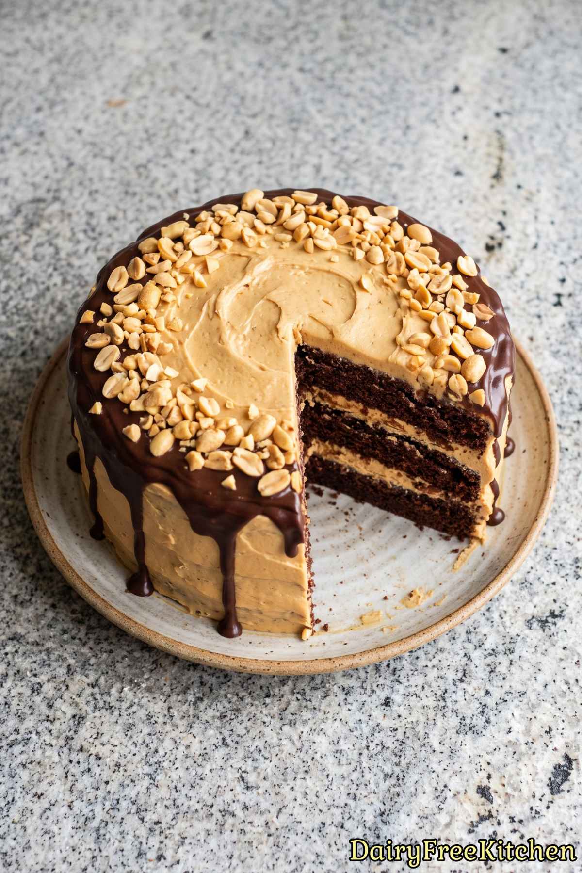Soft dairy free chocolate peanut butter cake