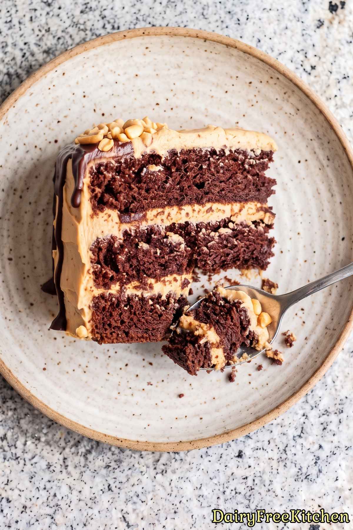 Creamy dairy free chocolate peanut butter cake