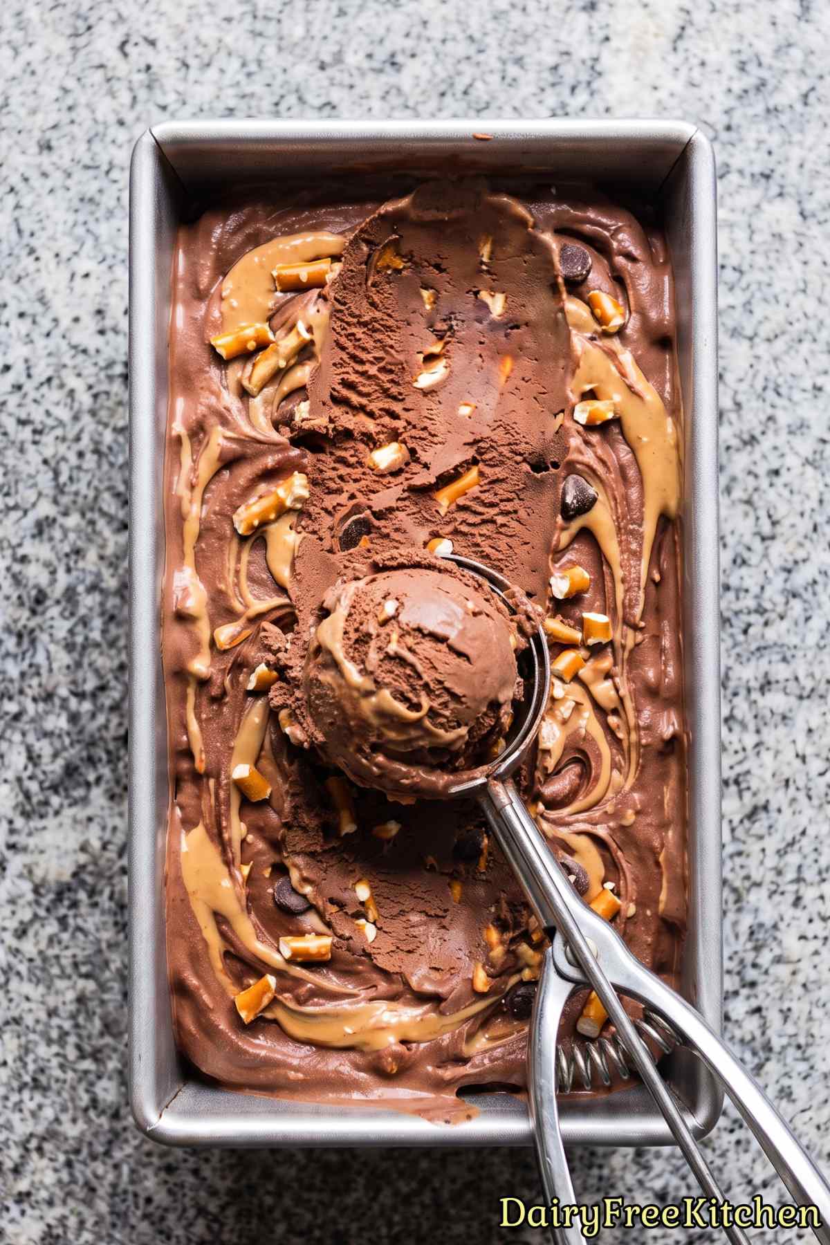 Rich chocolate peanut butter pretzel ice cream