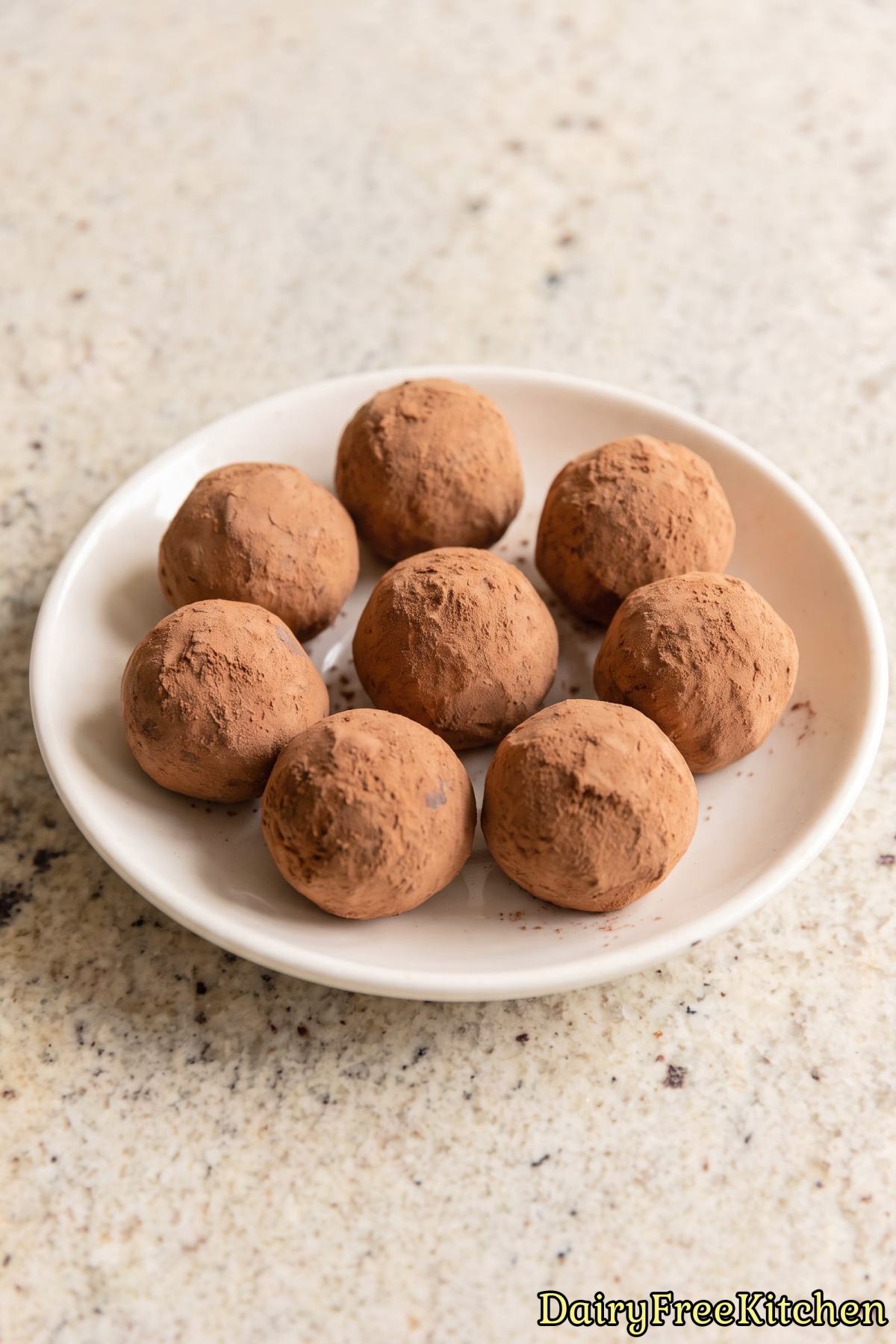Tempting dairy free dark chocolate truffles.