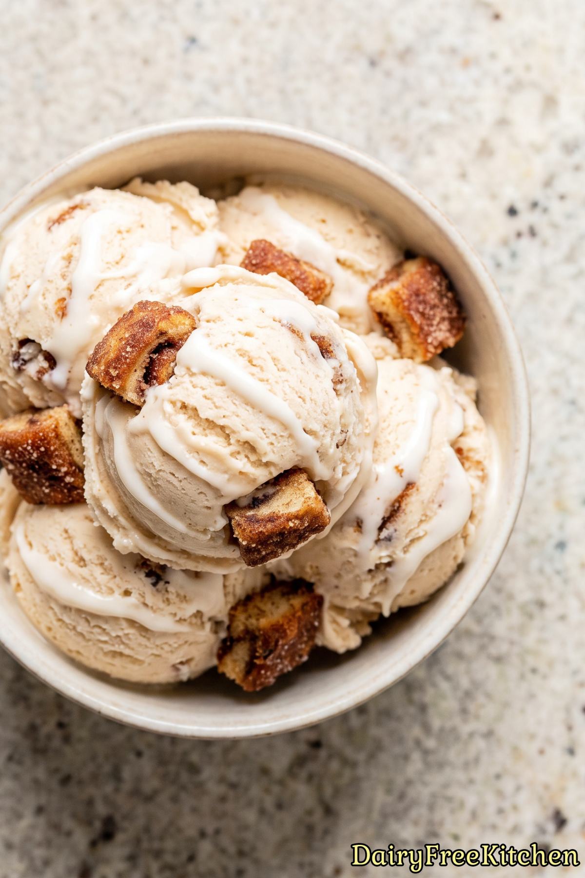 Creamy dairy free cinnamon roll ice cream