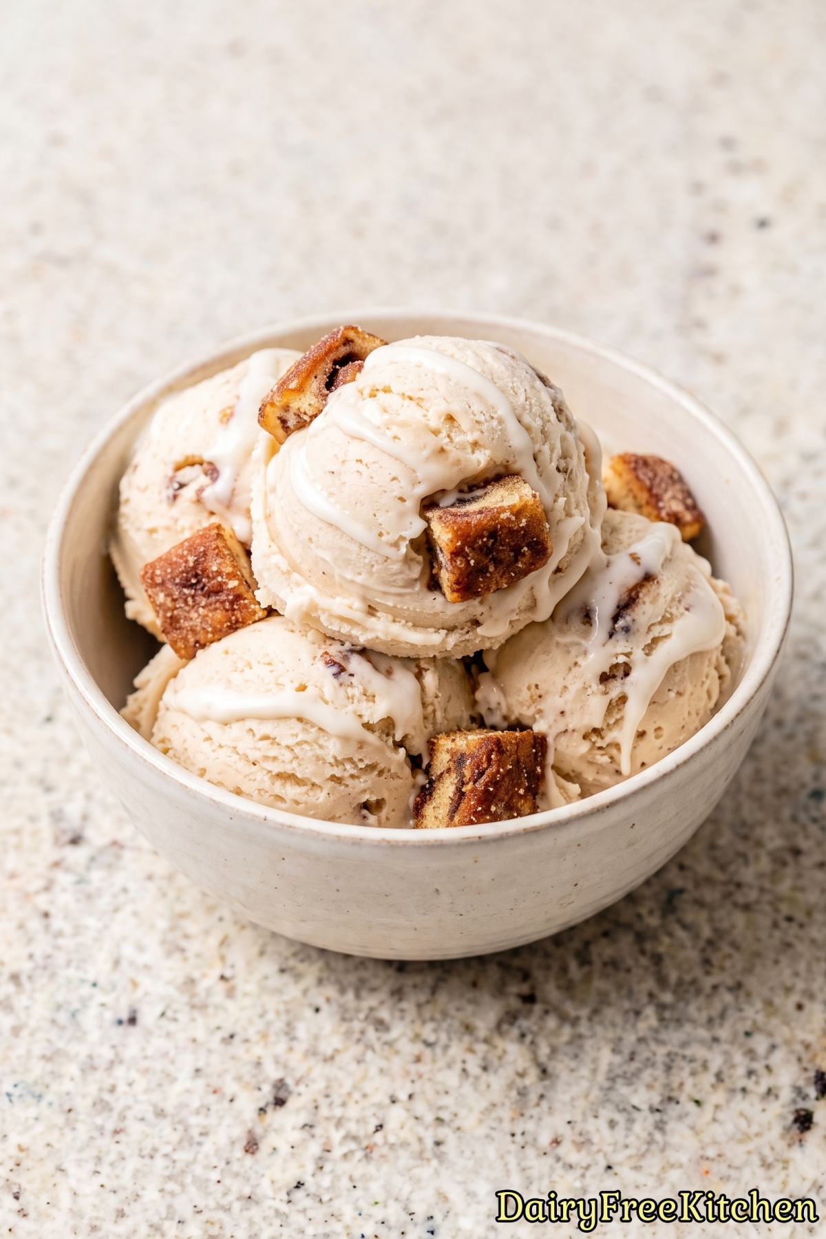 Rich non dairy cinnamon roll ice cream scoops