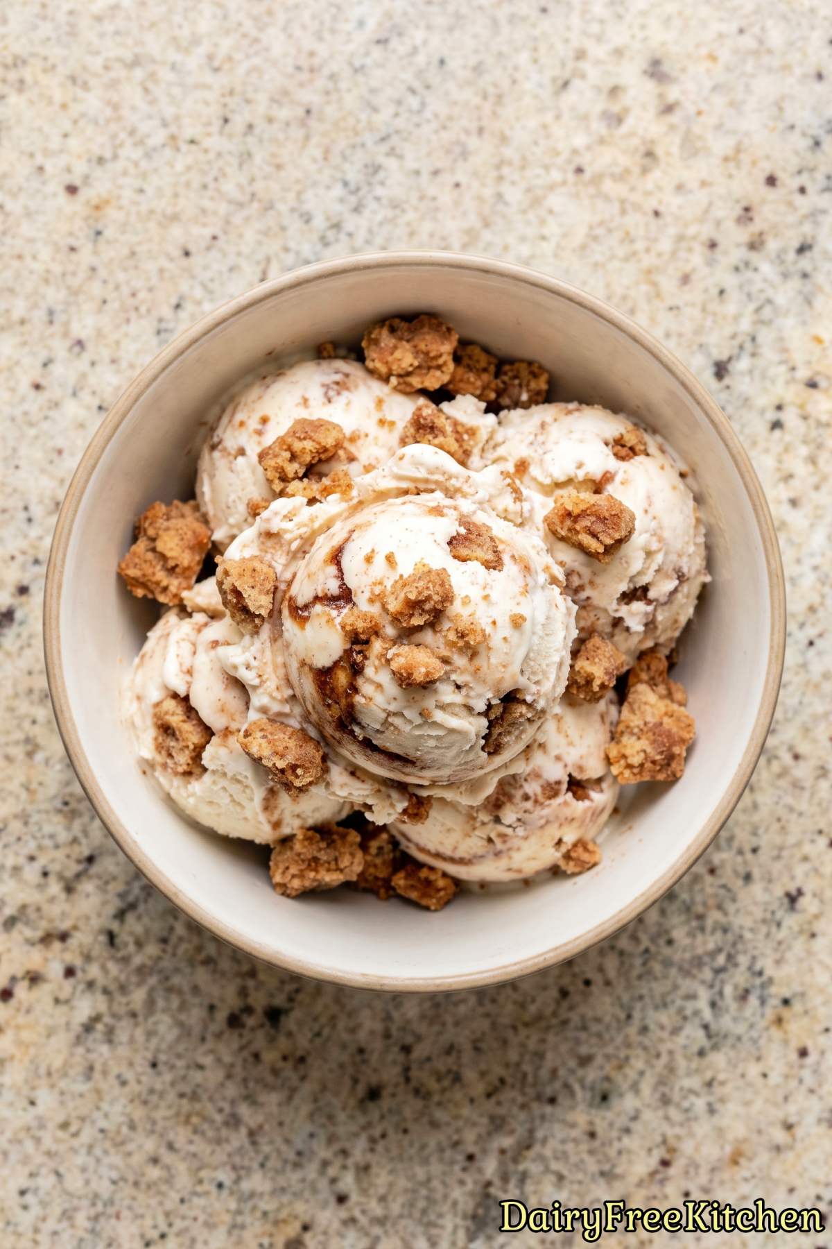Vegan cinnamon roll swirl ice cream bowl