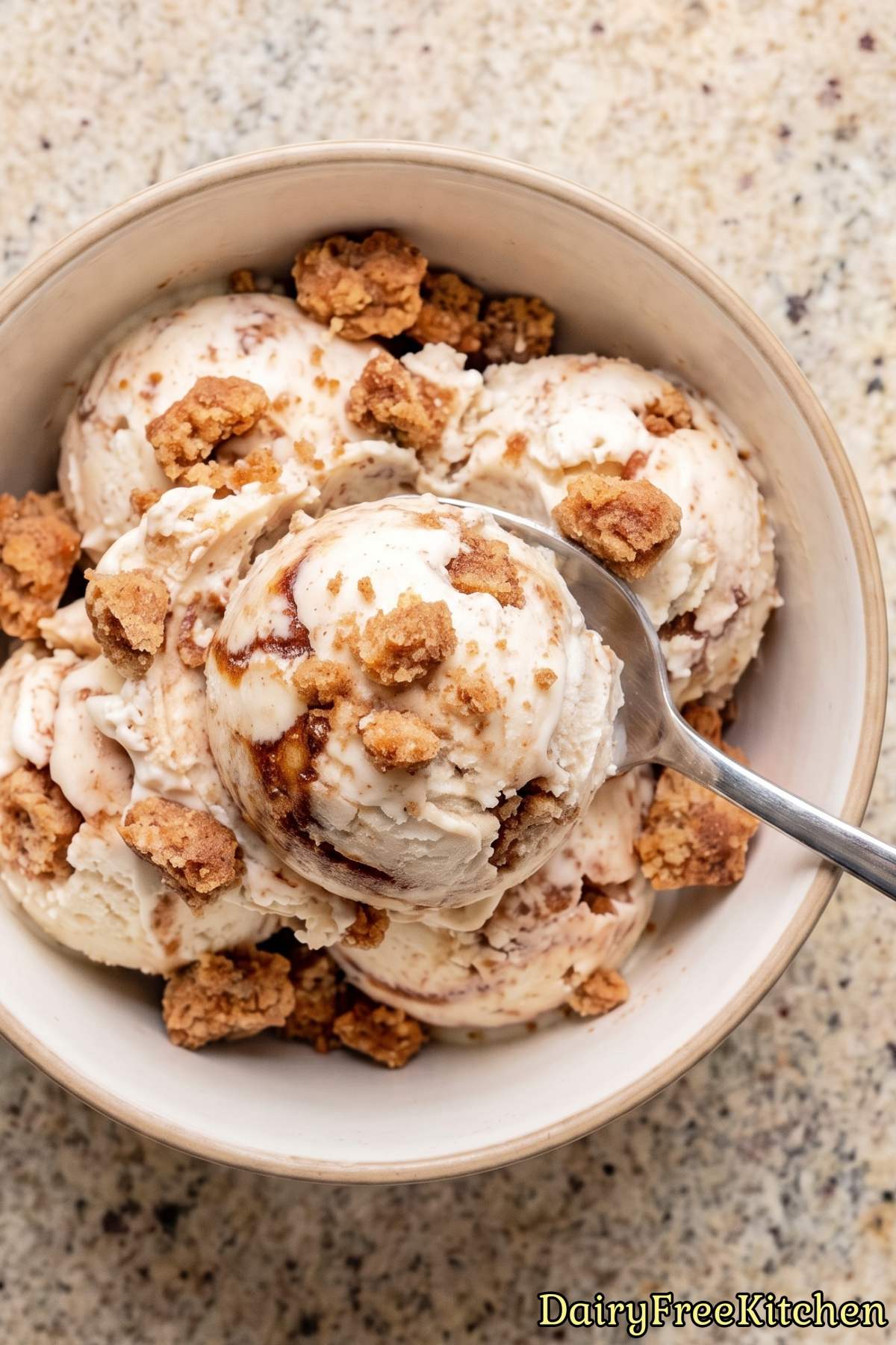 Creamy dairy free cinnamon roll ice cream