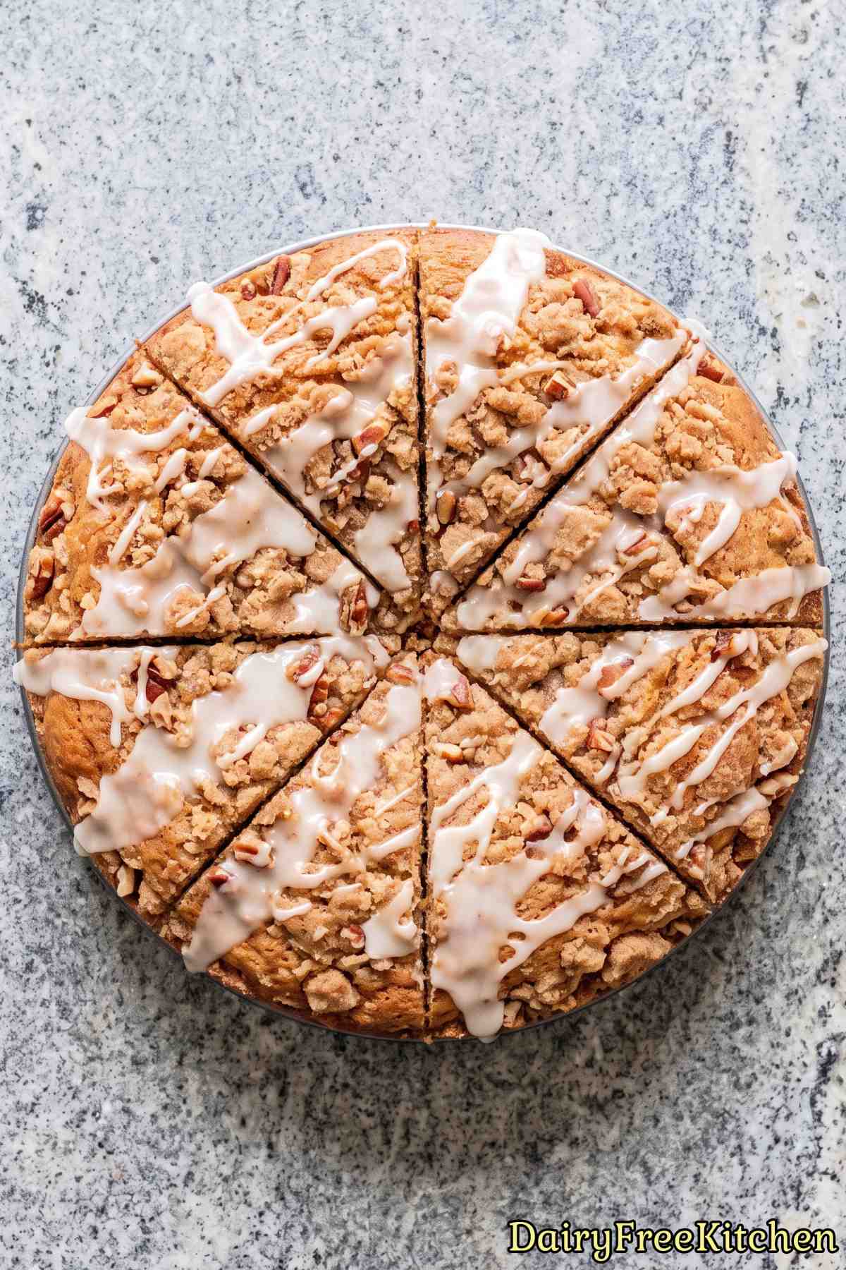 Warm dairy free cinnamon streusel coffee cake