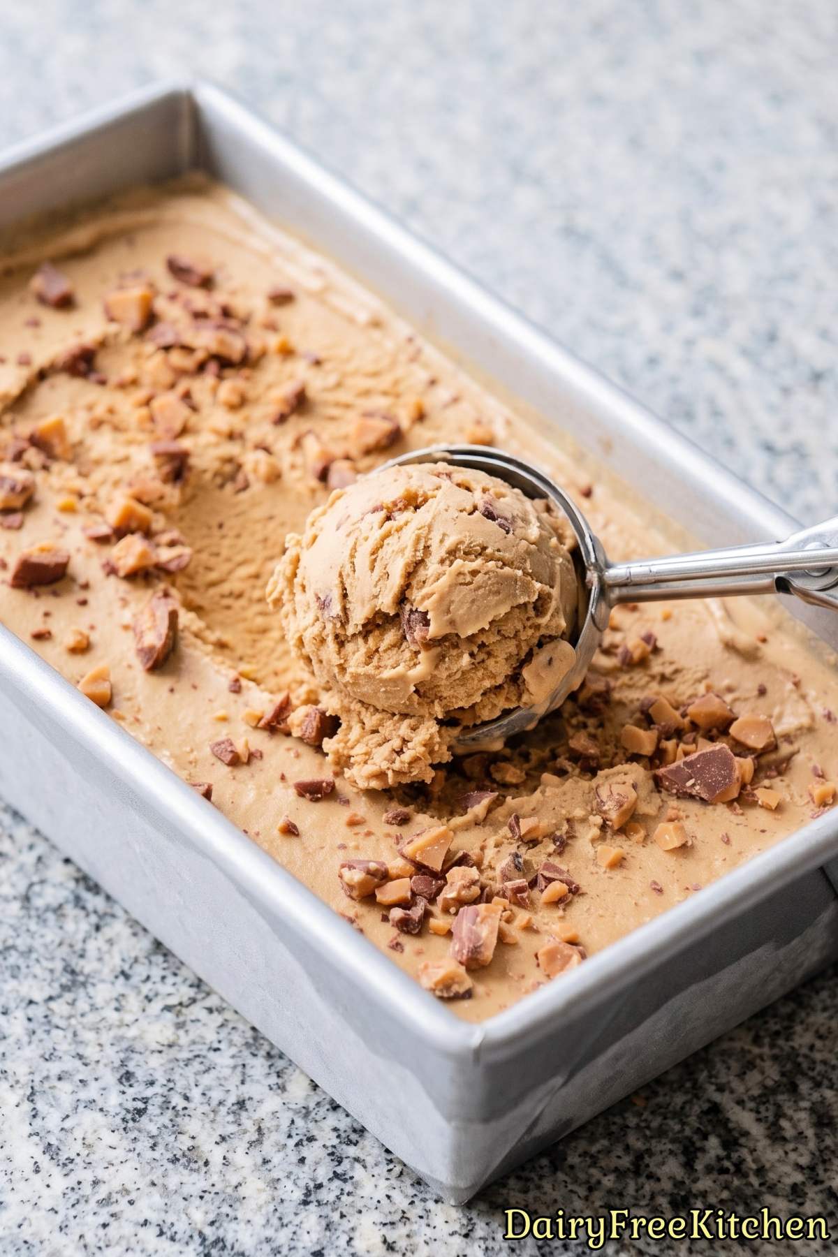 Smooth dairy free coffee ice cream with crunch