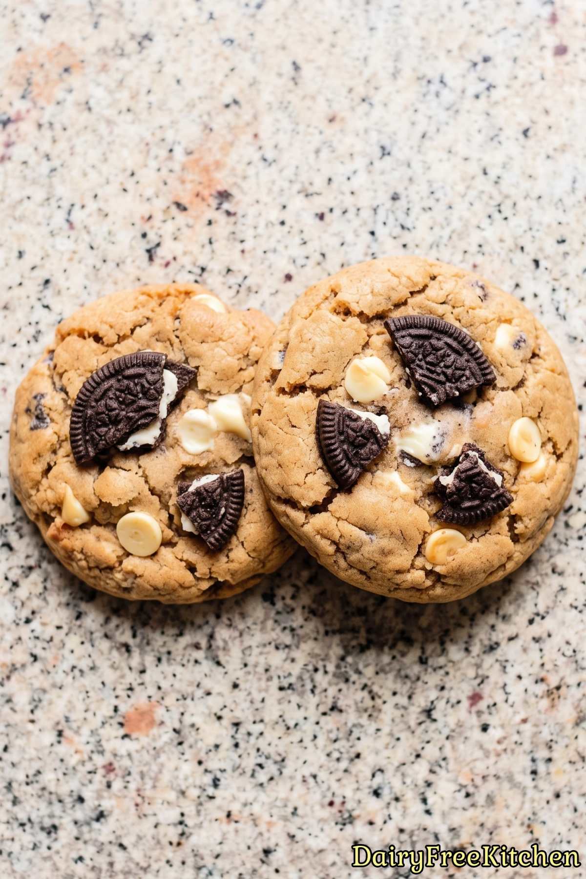 Baked dairy free cookies and cream cookies