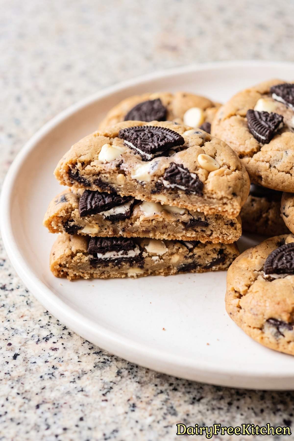 Plated dairy free cookies and cream cookies