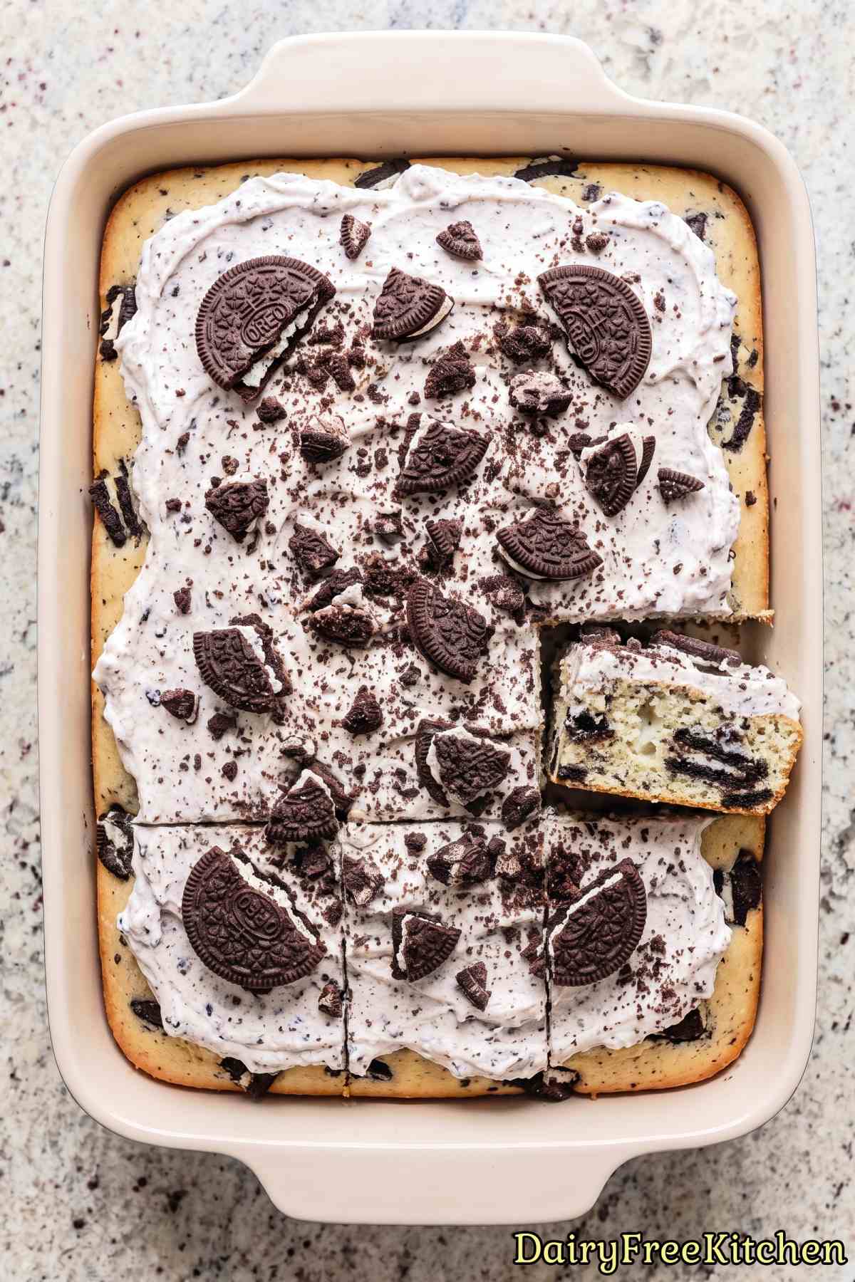 Easy dairy free cookies & cream poke cake