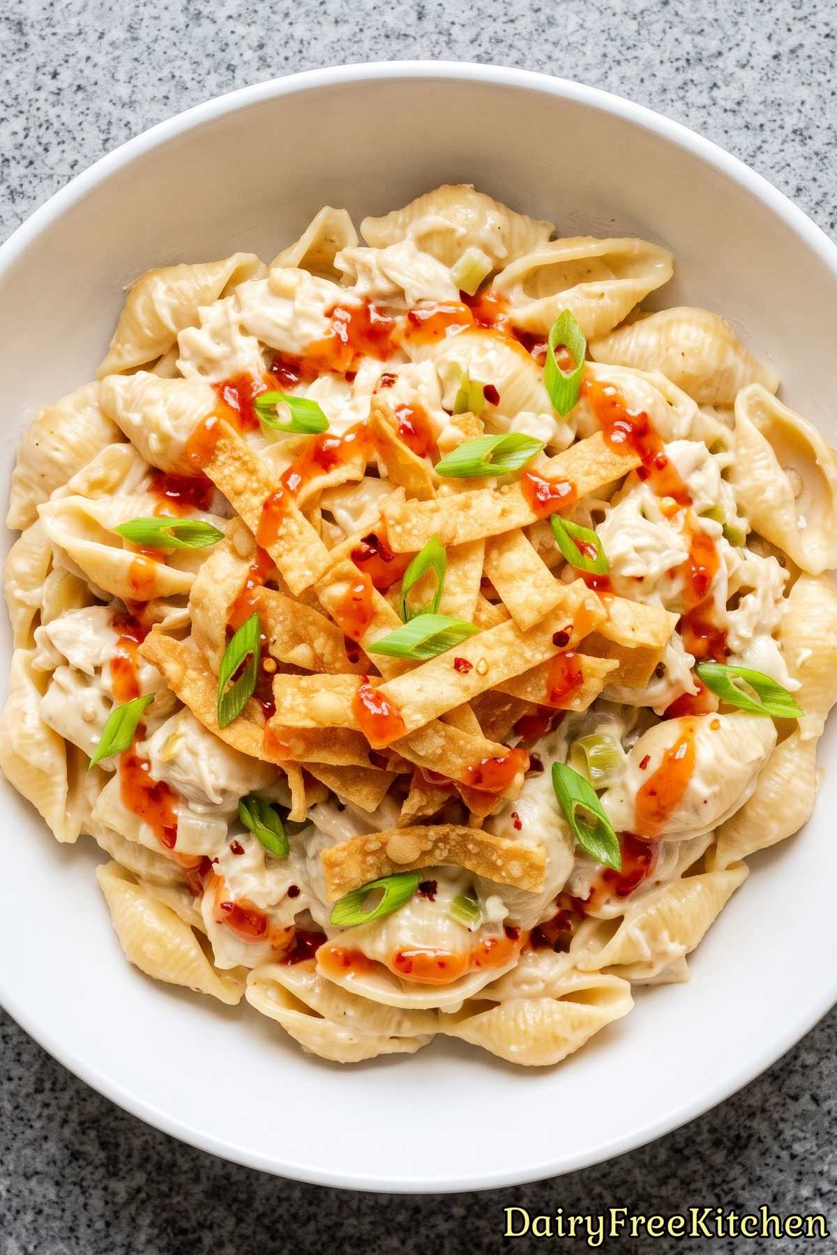 Dairy free crab rangoon pasta with wontons