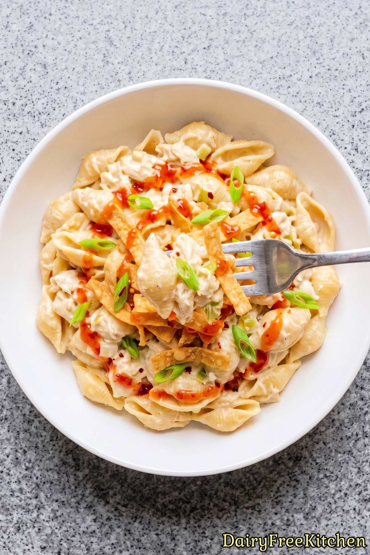 Savory dairy free crab rangoon pasta dish