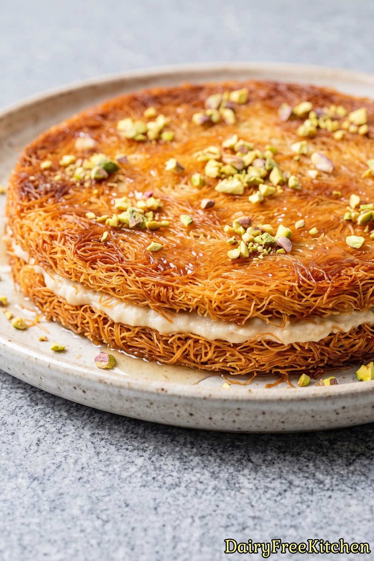 Golden baked dairy free kunafa with cream