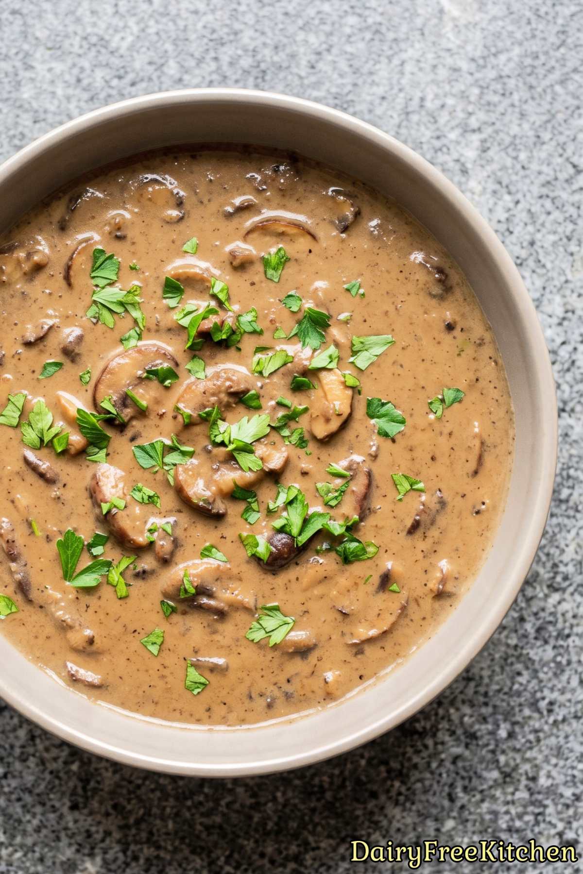Creamy dairy free mushroom soup in a bowl