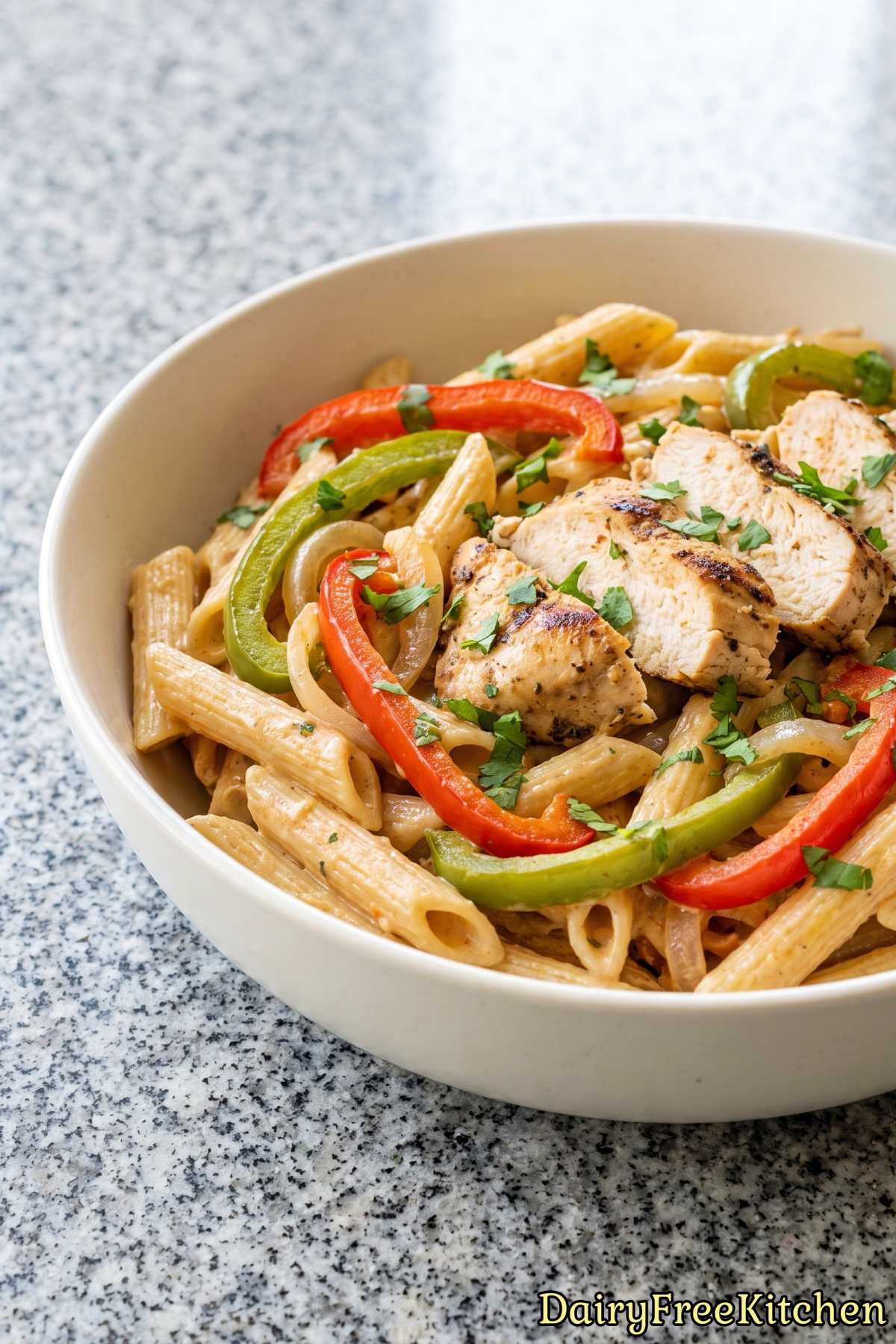 Savory chicken fajita pasta, dairy free