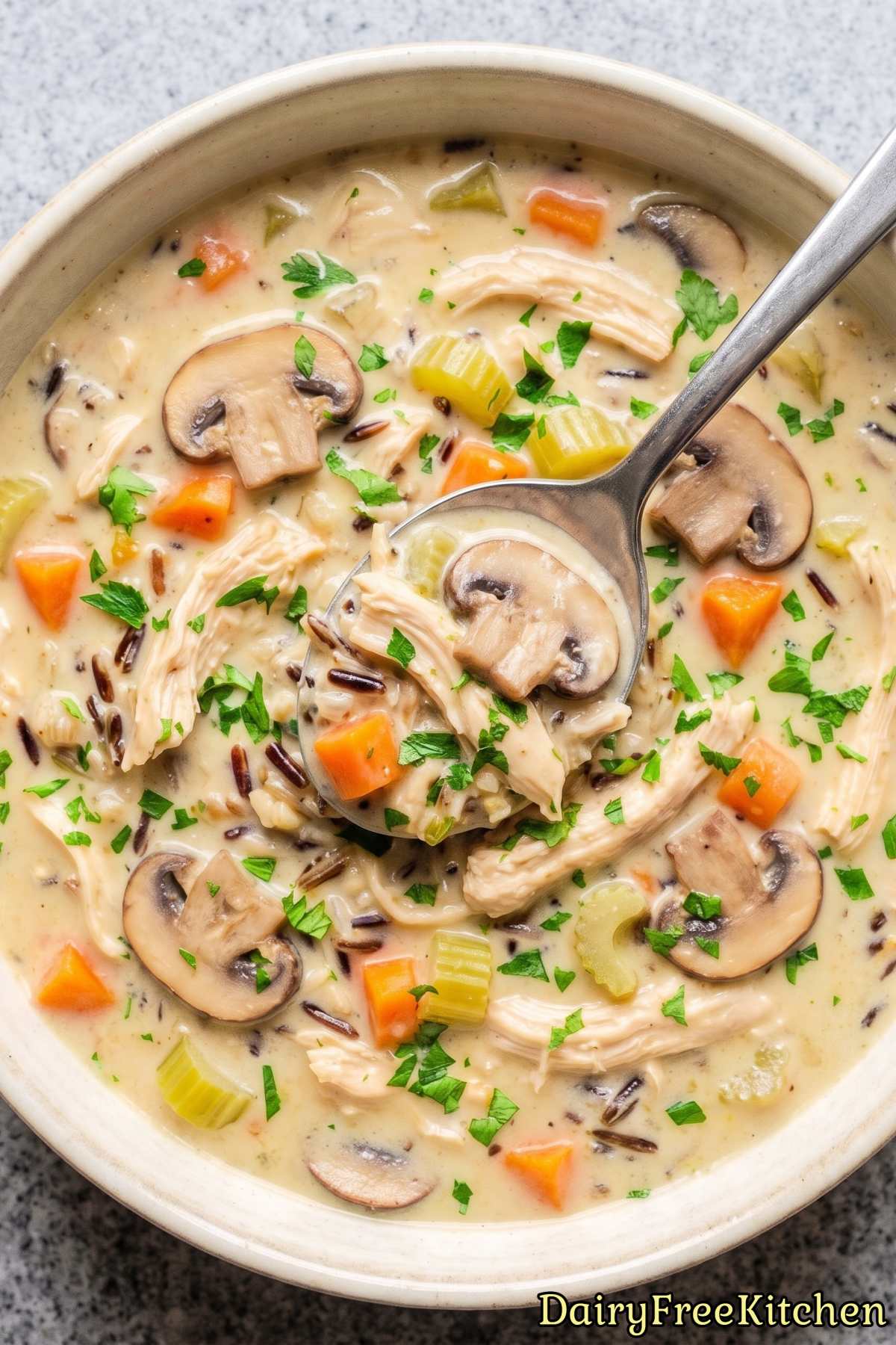 Hearty dairy free chicken wild rice soup