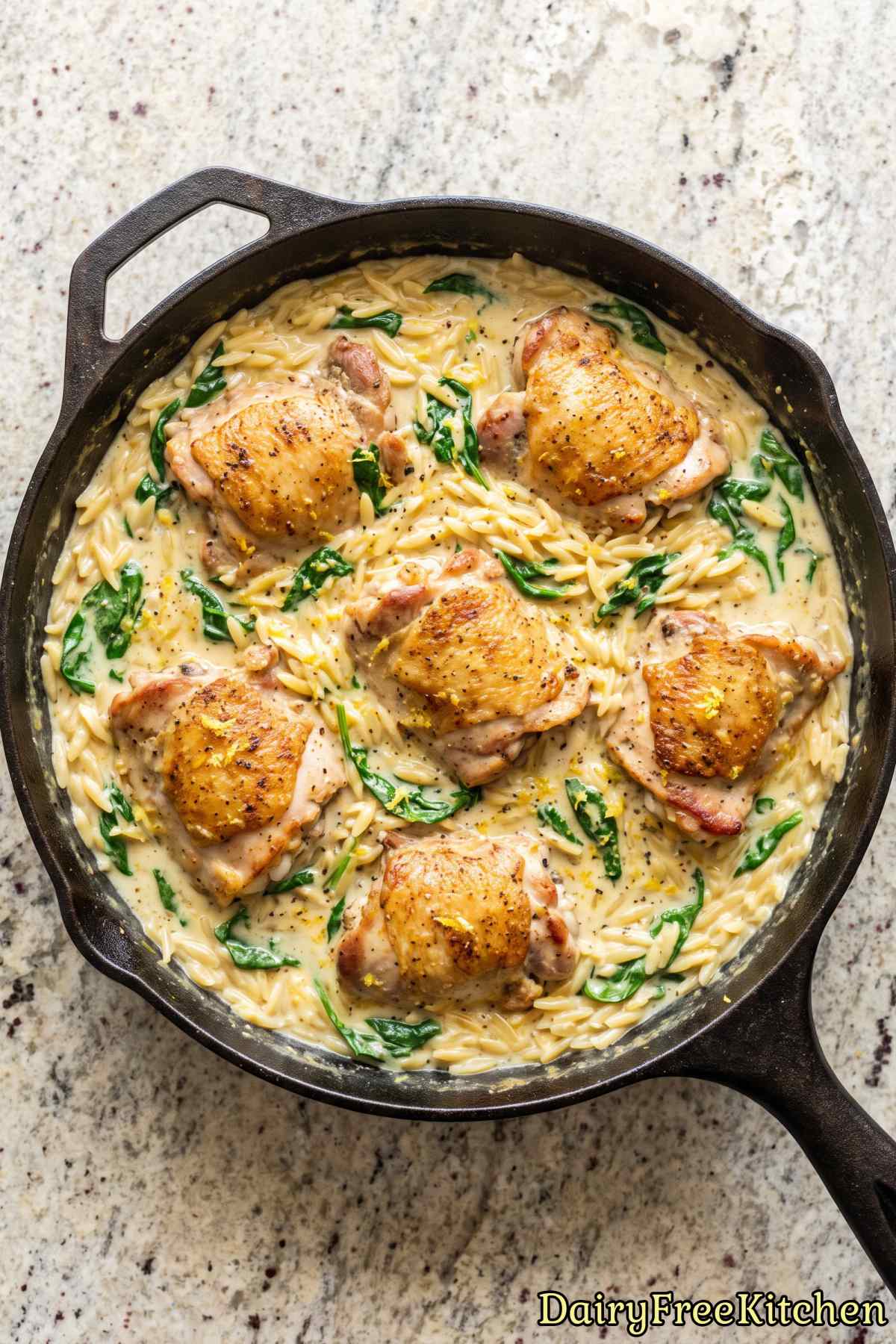 Comforting skillet of lemon chicken orzo