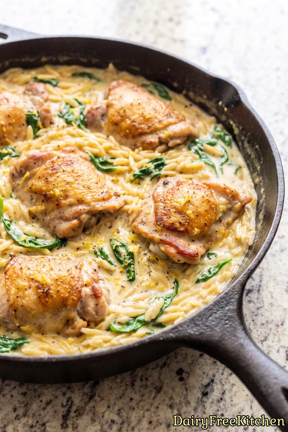 Simple dairy free lemon chicken orzo dinner