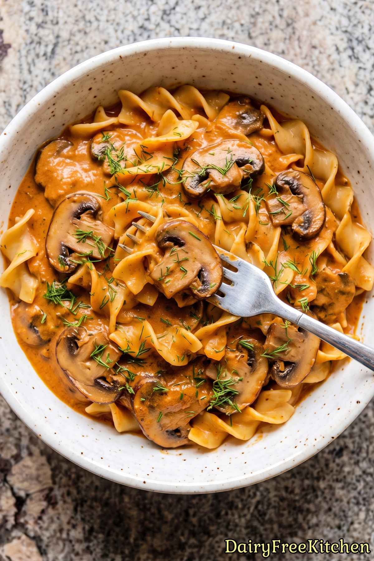 Tender mushroom stroganoff made dairy free