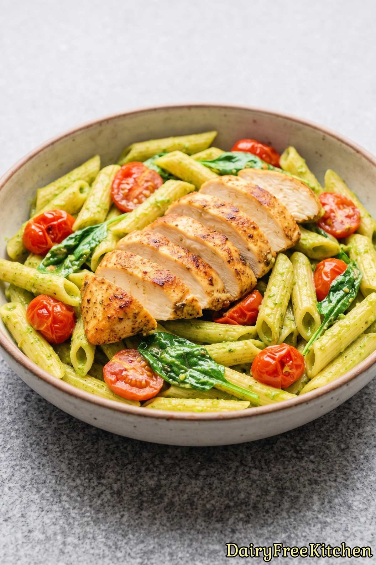 Easy dairy-free creamy pesto chicken pasta