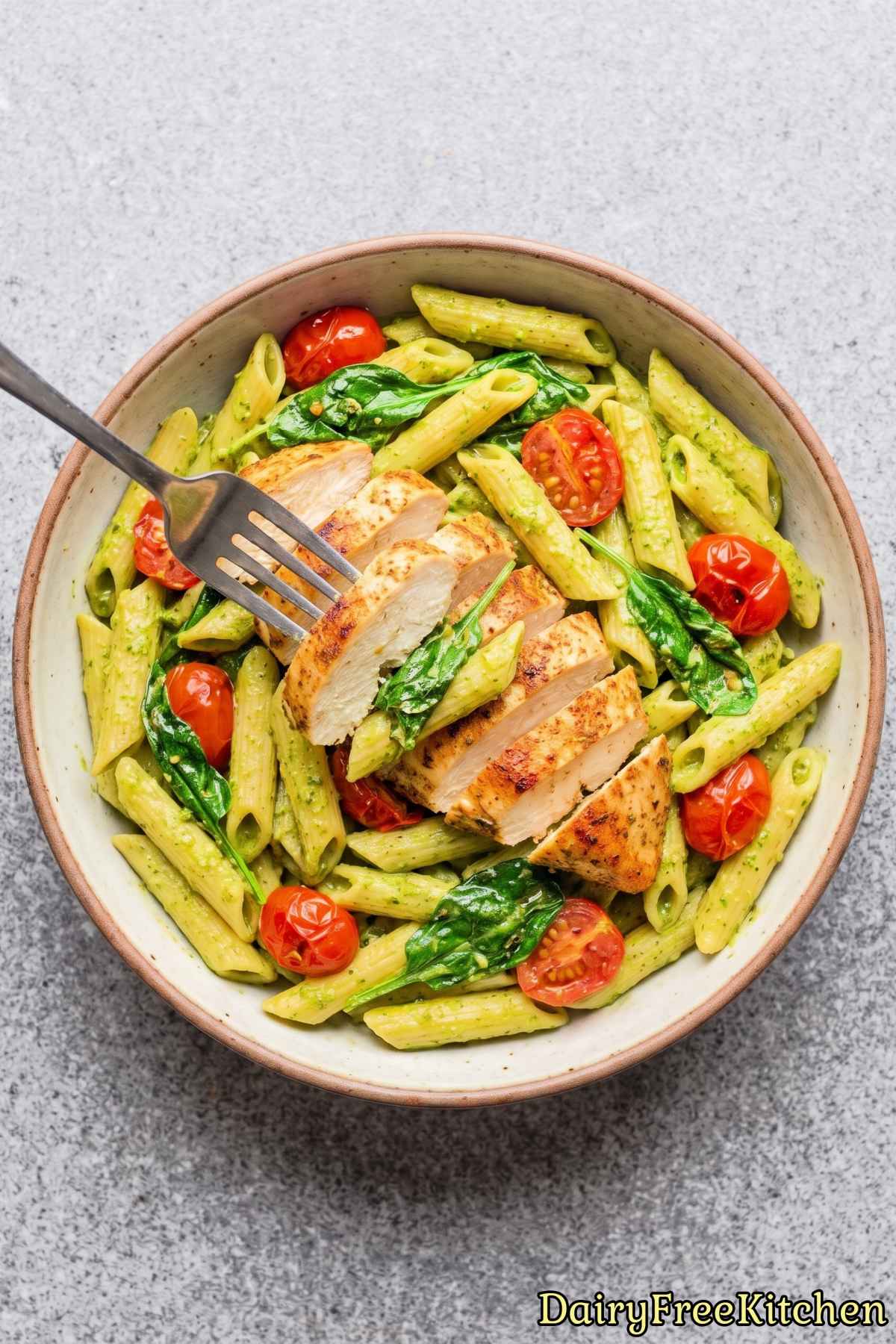 Simple dairy free creamy pesto chicken pasta