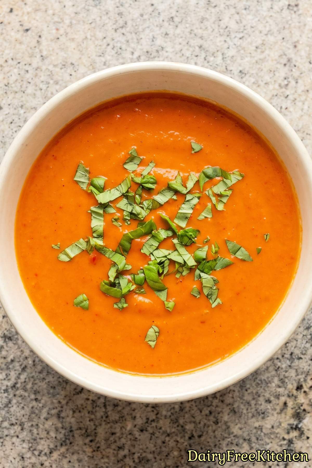 Cozy bowl of roasted red pepper soup