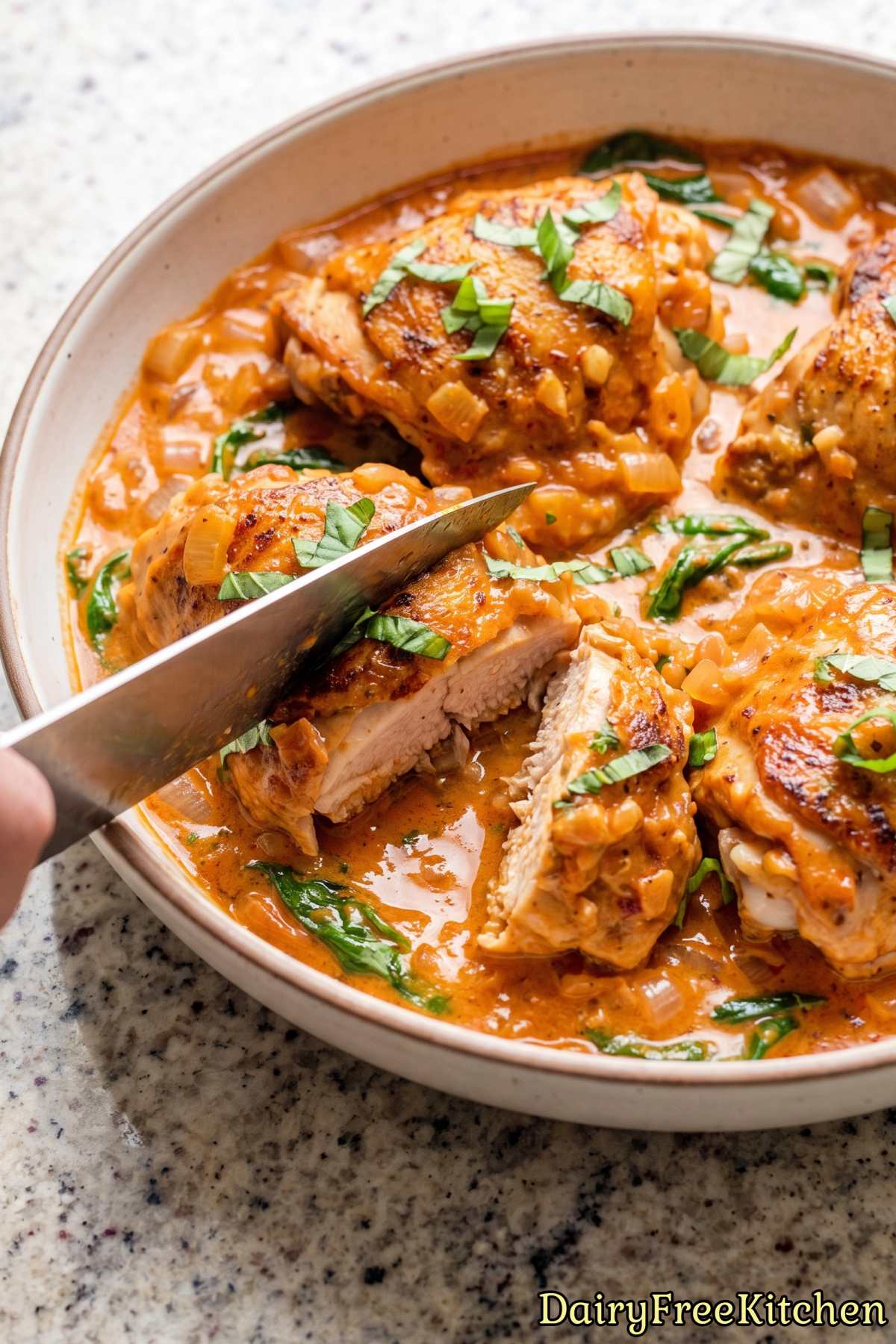 Hearty tomato chicken in a warm skillet