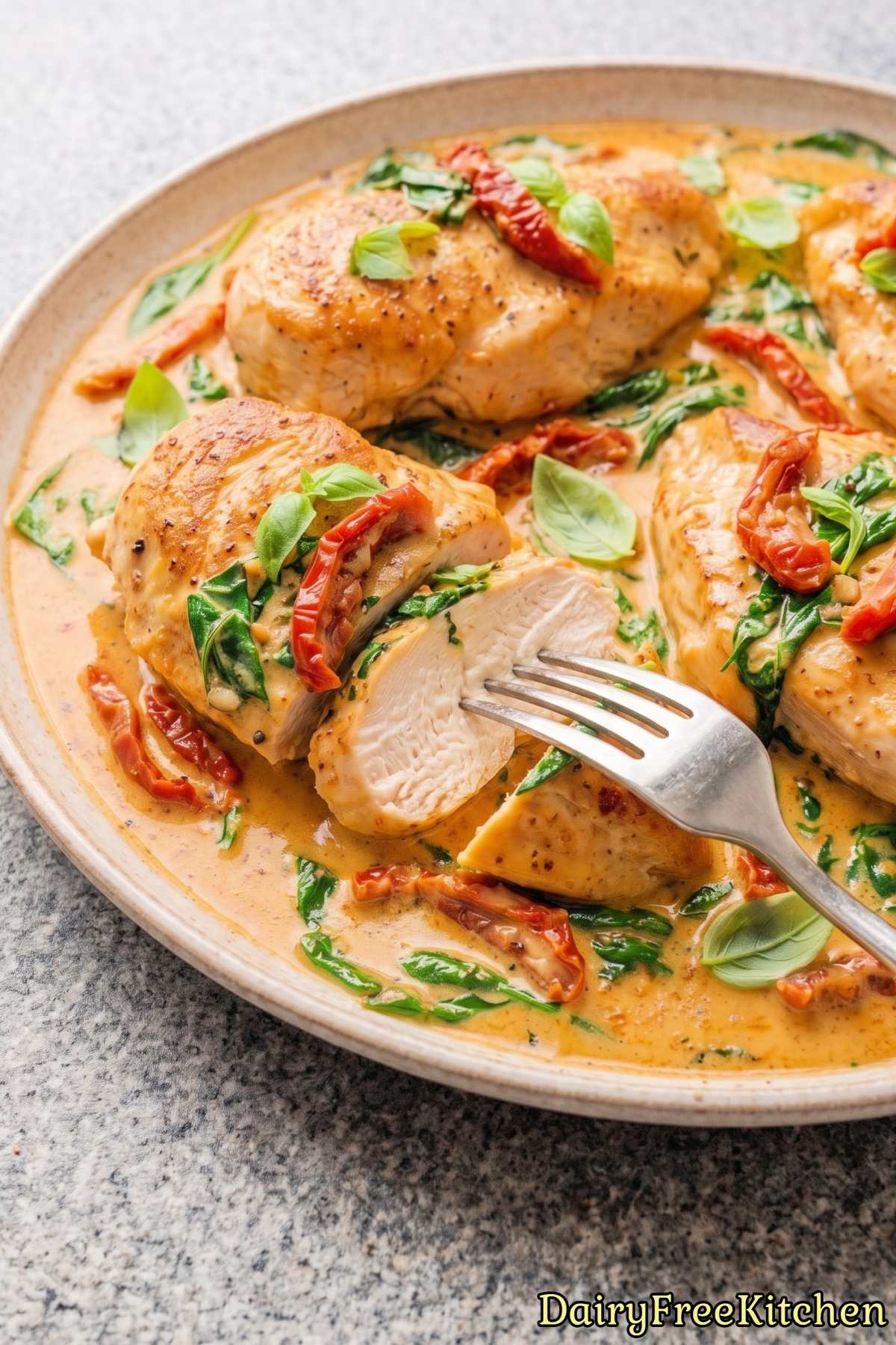 Savory dairy free Tuscan chicken dinner