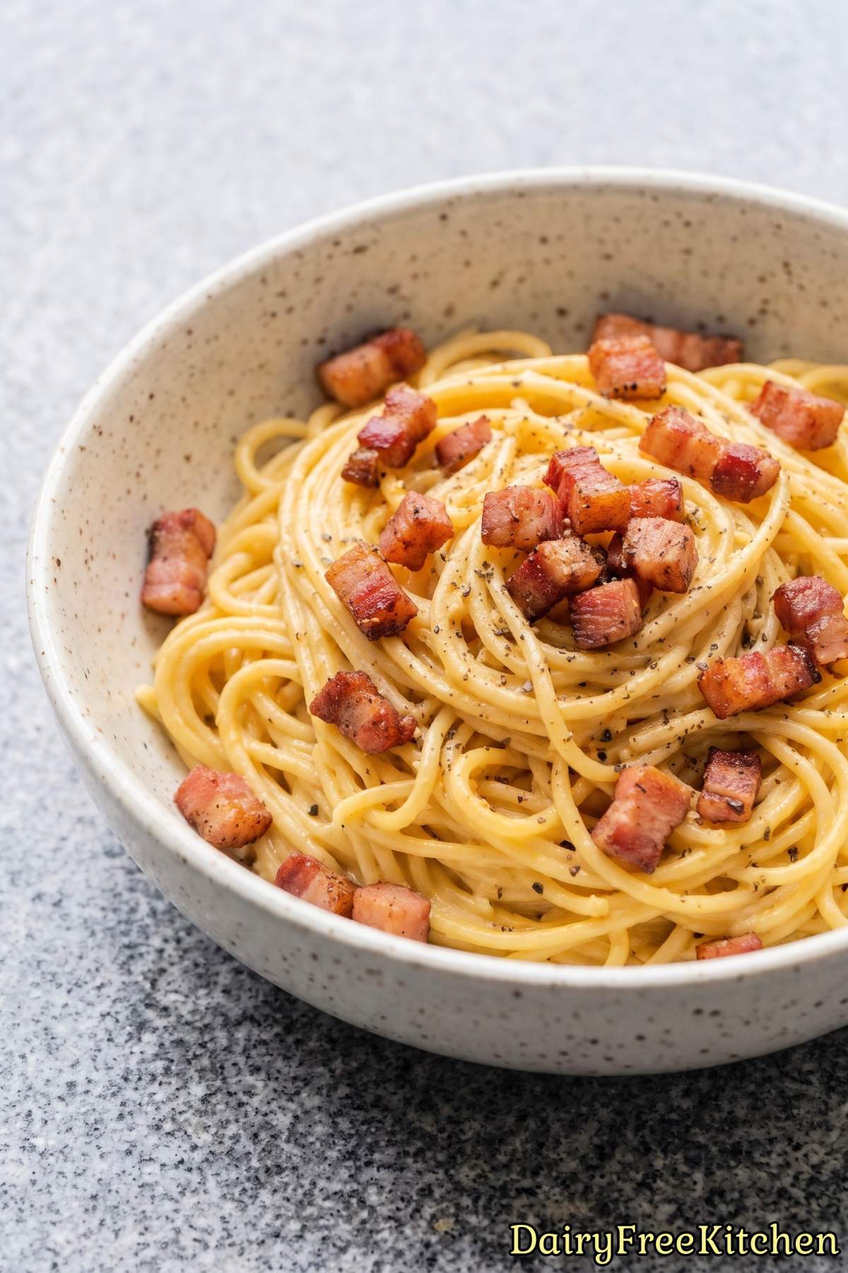 Homemade dairy free carbonara with pancetta