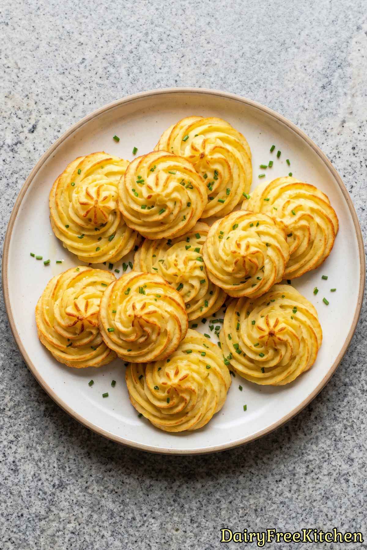 Swirled dairy free duchess potatoes