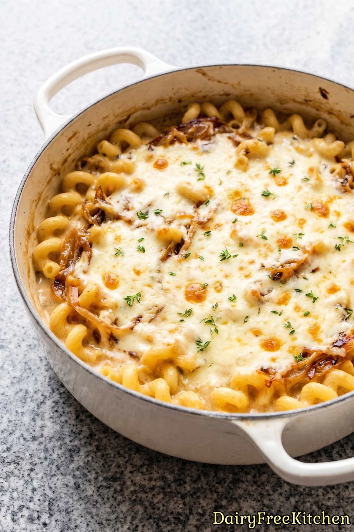 Savory dairy free French onion skillet pasta