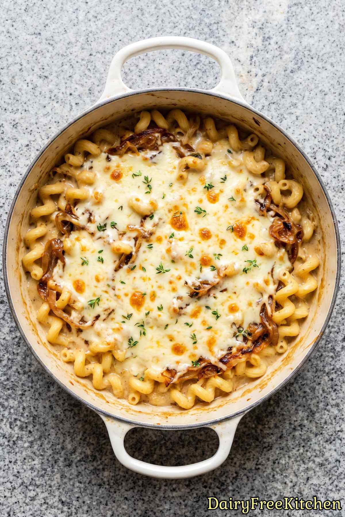 Homemade dairy free French onion pasta