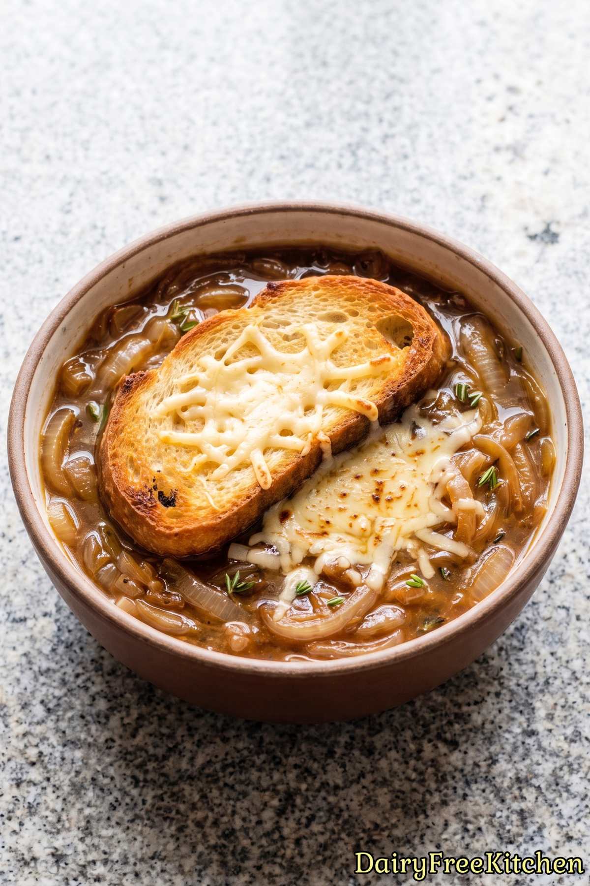 Comforting hot dairy free french onion soup