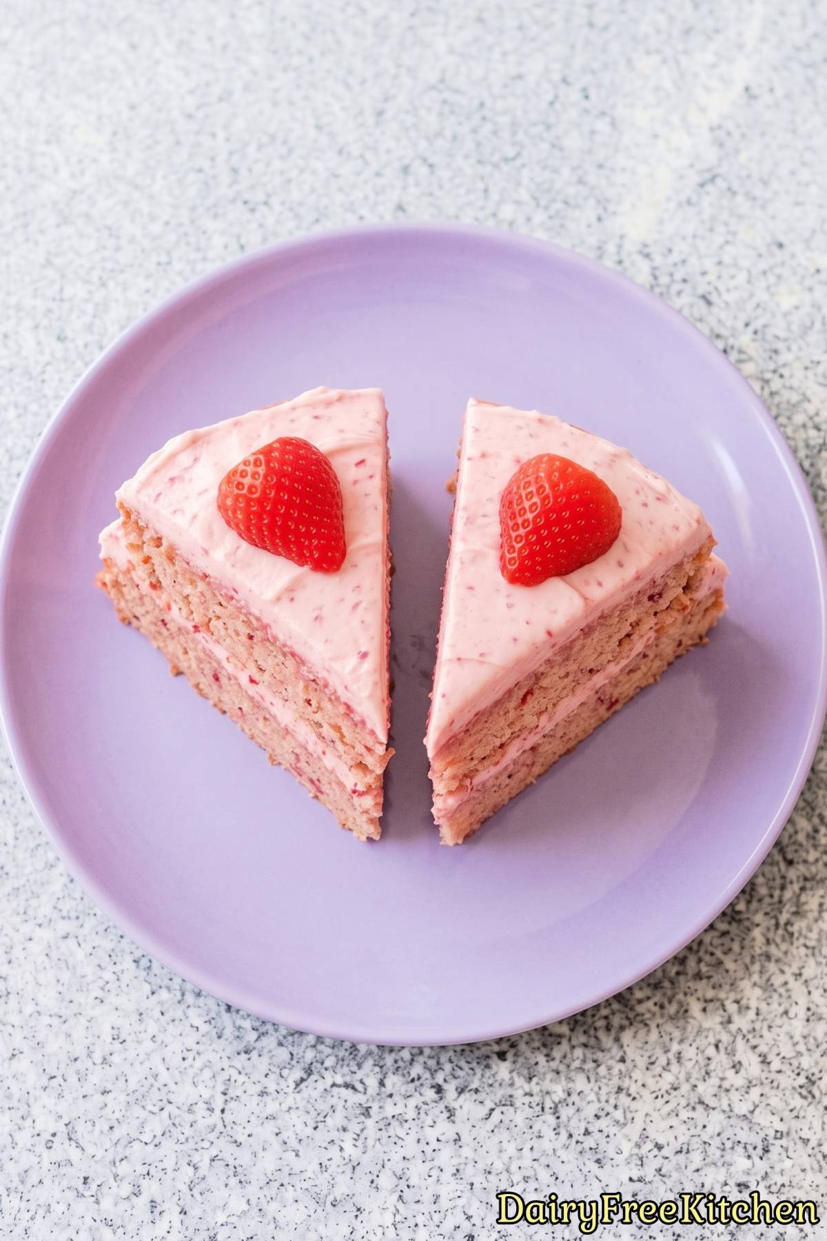 Slice of dairy free fresh strawberry cake