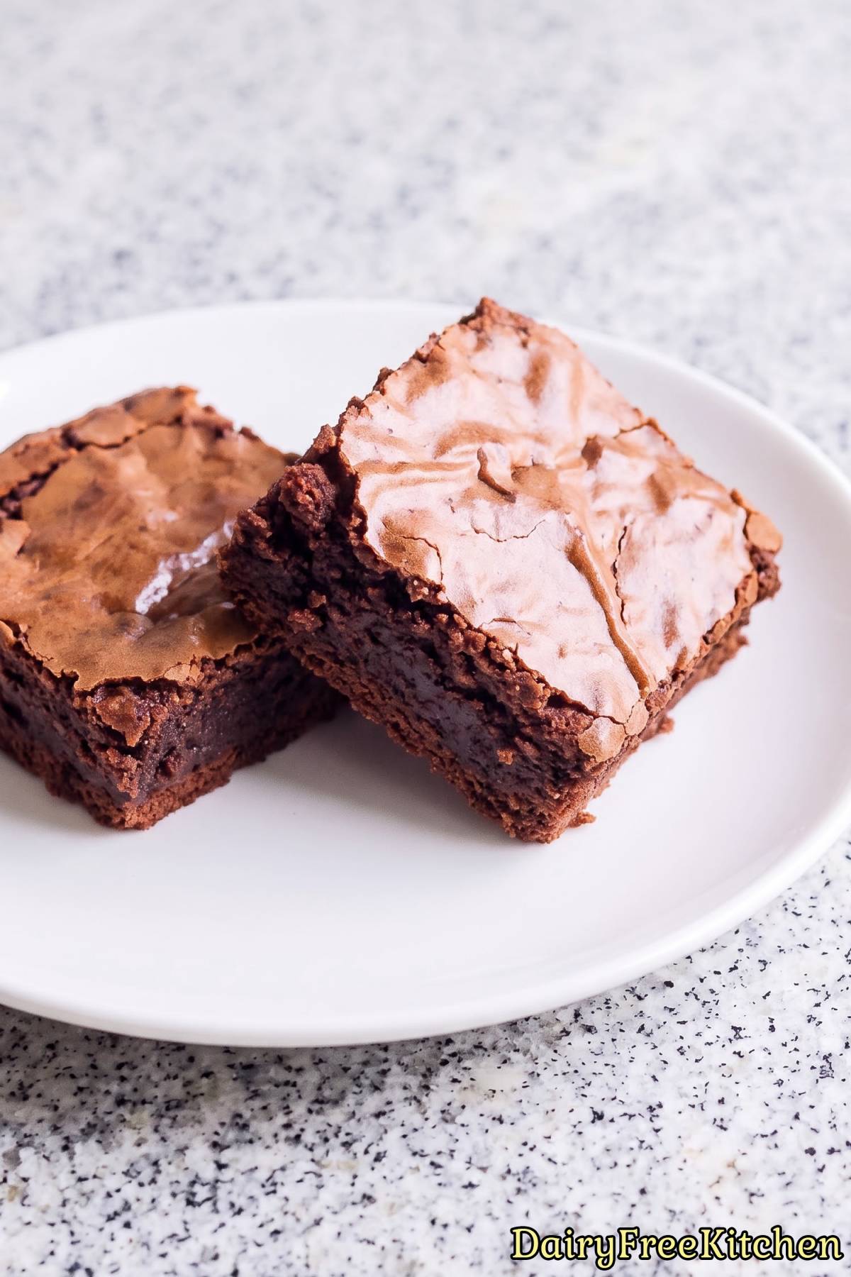 Tasty fudgy dairy free brownie on a plate
