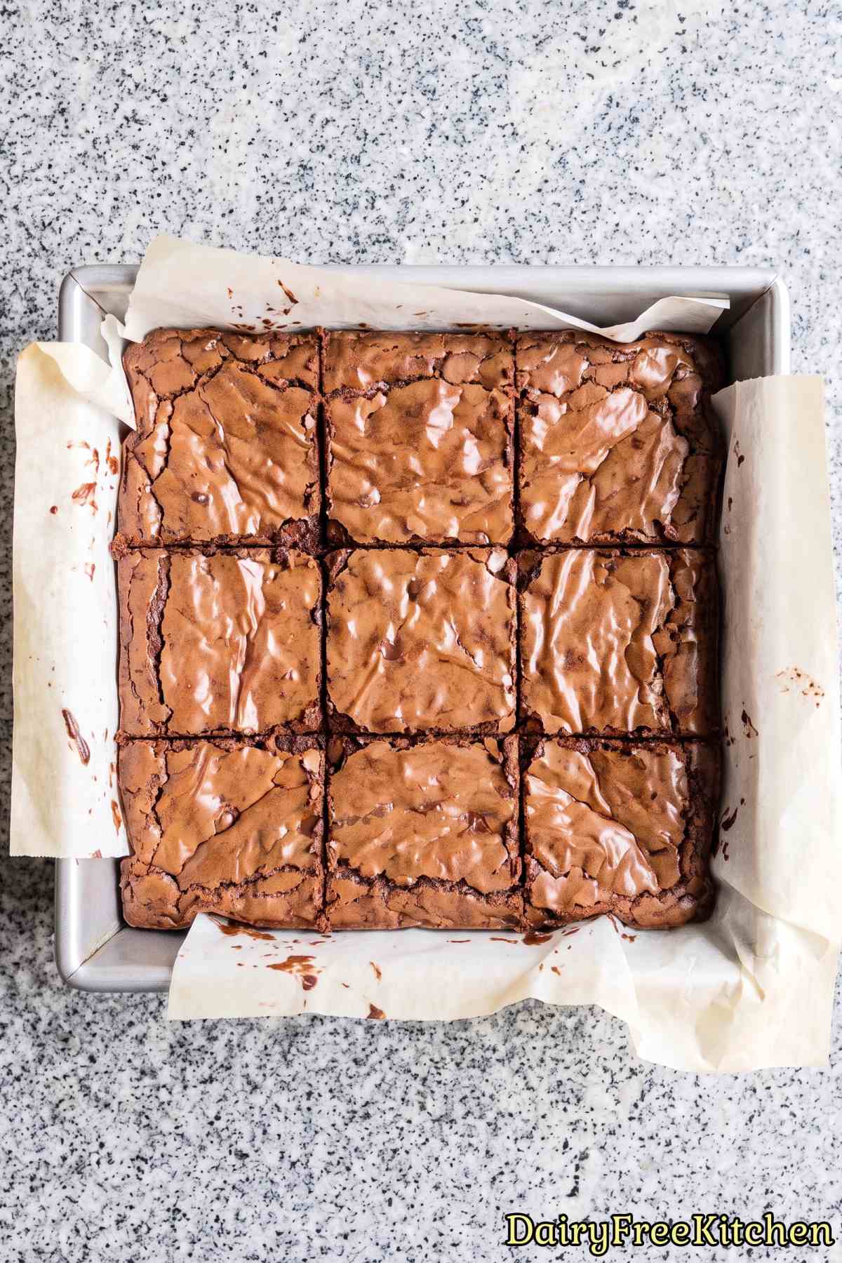 Soft dairy free fudgy chocolate brownie slice