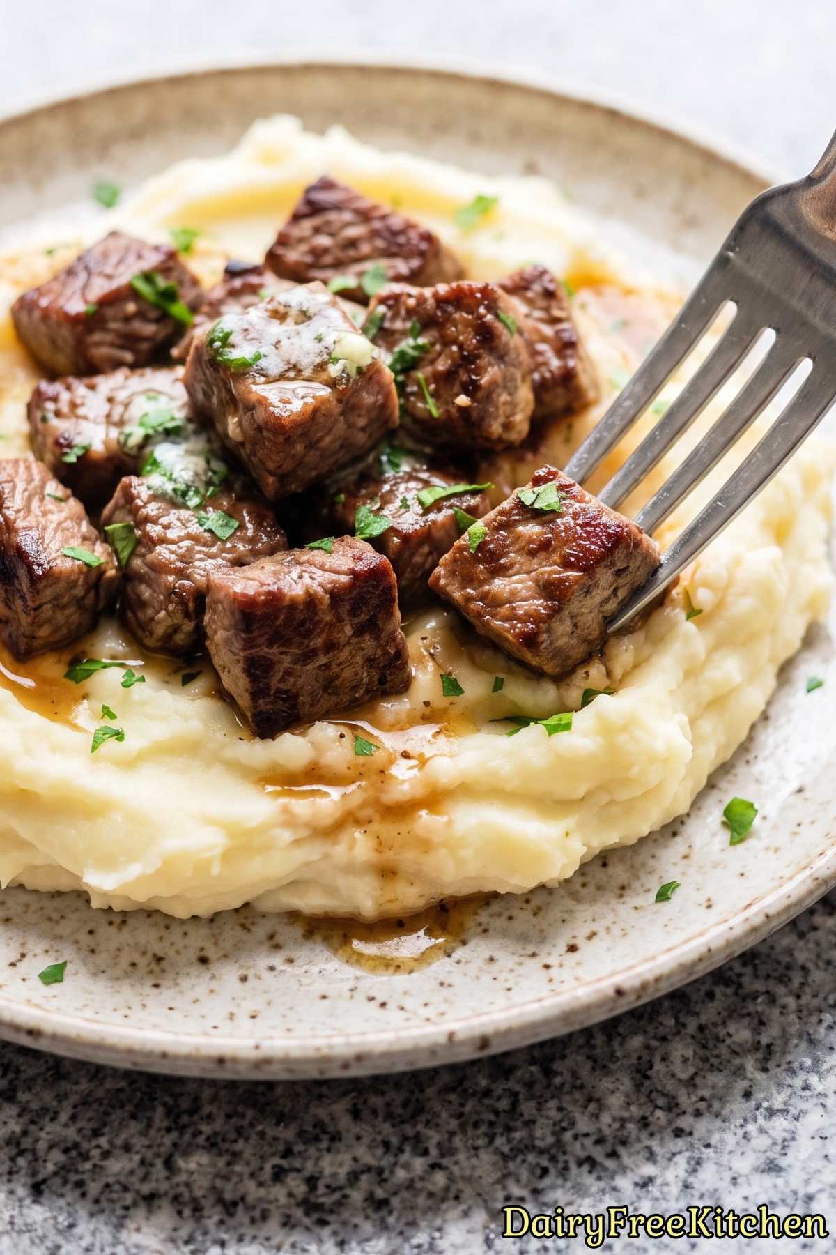 Dairy free steak bites with creamy potatoes